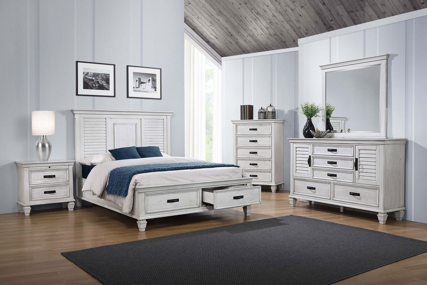 Franco 5-drawer Dresser with Mirror Distressed White - Tampa Furniture Outlet