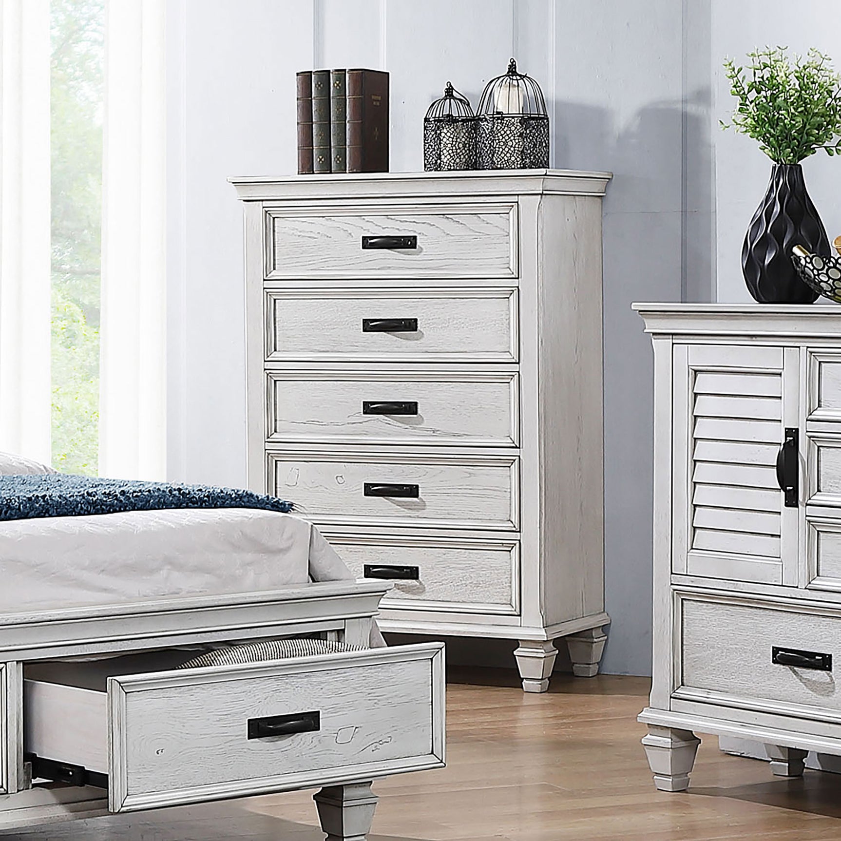 Franco 5-drawer Bedroom Chest Distressed White - Tampa Furniture Outlet