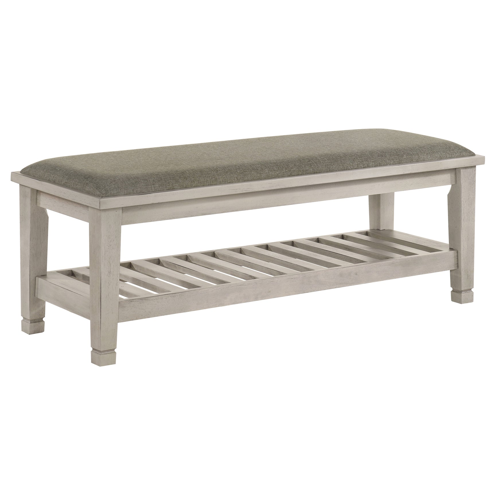 Tampa Furniture Outlet - Coaster - Franco Fabric Upholstered Bench with Shelf Distressed White - 205337