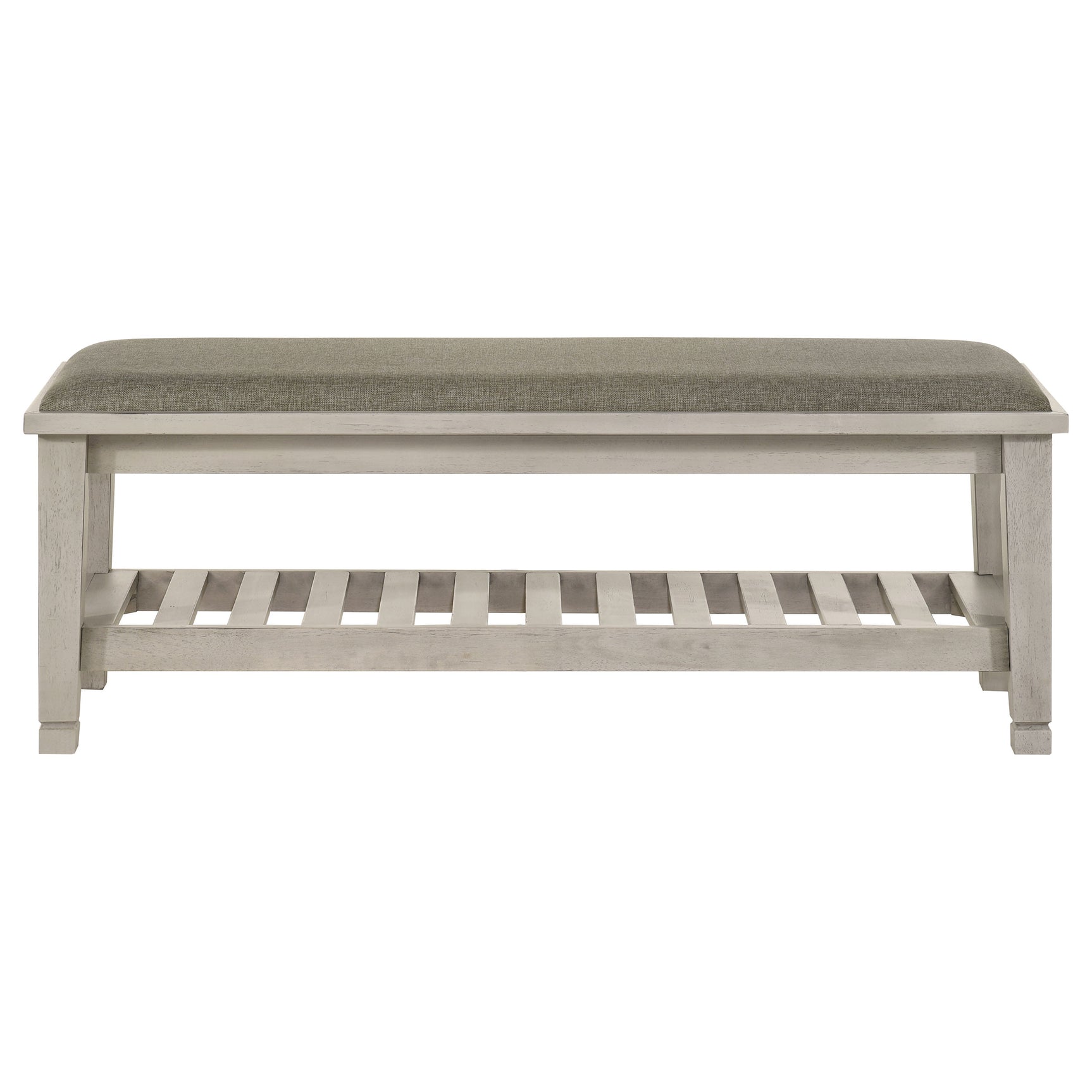 Franco Fabric Upholstered Bench with Shelf Distressed White