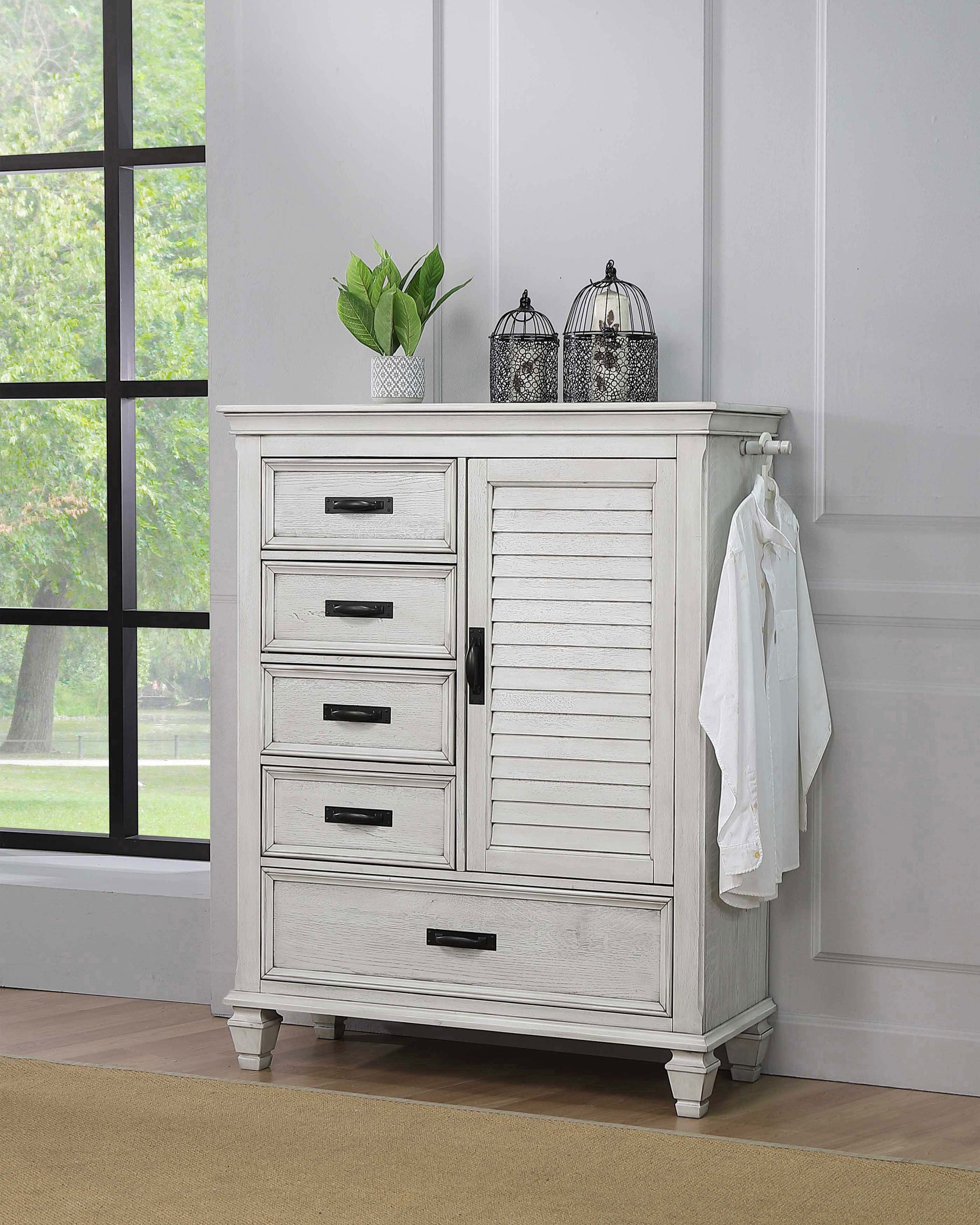 Tampa Furniture Outlet - Coaster - Franco 5-drawer Door Chest Distressed White - 205338