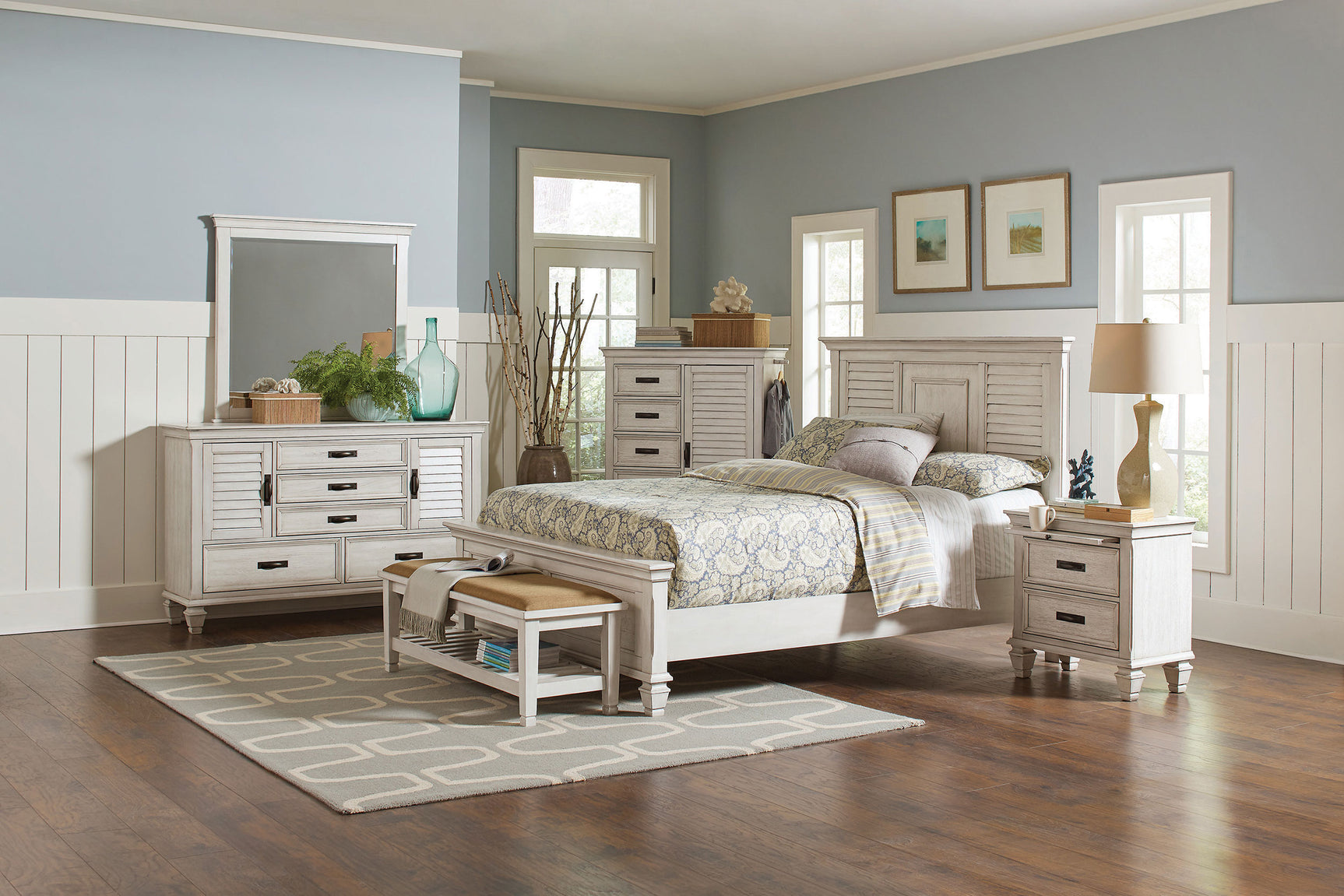 Franco 5-drawer Door Chest Distressed White - Tampa Furniture Outlet