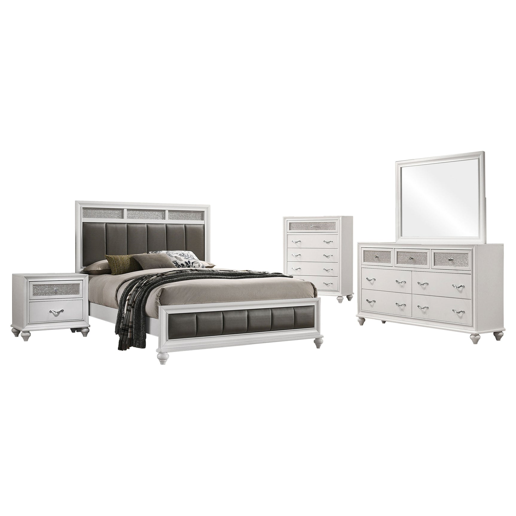 Barzini 5-piece Eastern King Bedroom Set White - Tampa Furniture Outlet