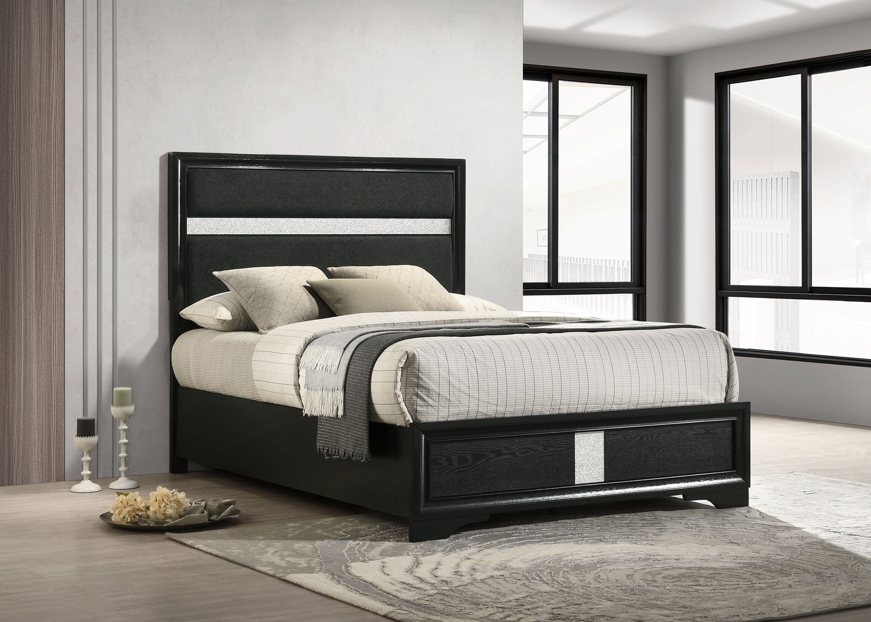 Miranda 54-inch Upholstered Full Panel Bed Black - Tampa Furniture Outlet