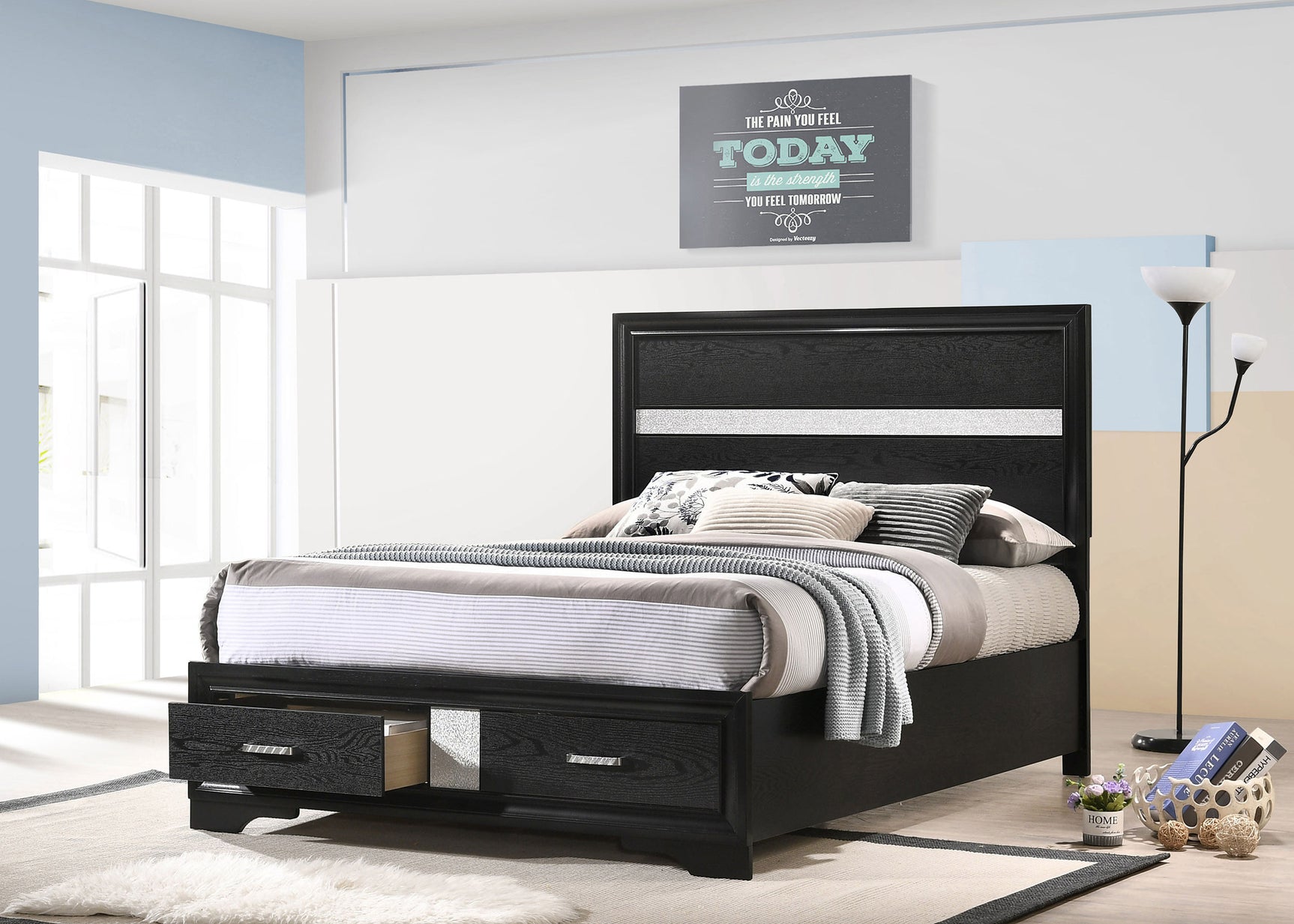 Miranda 51-inch Wood Full Storage Panel Bed Black - Tampa Furniture Outlet