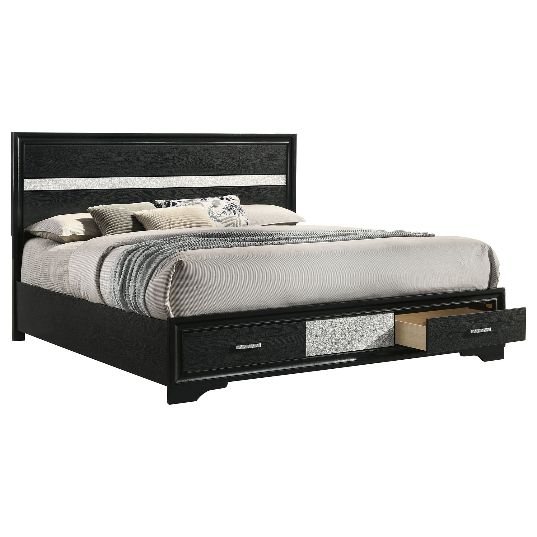 Miranda 51-inch Wood Eastern King Storage Panel Bed Black - Tampa Furniture Outlet