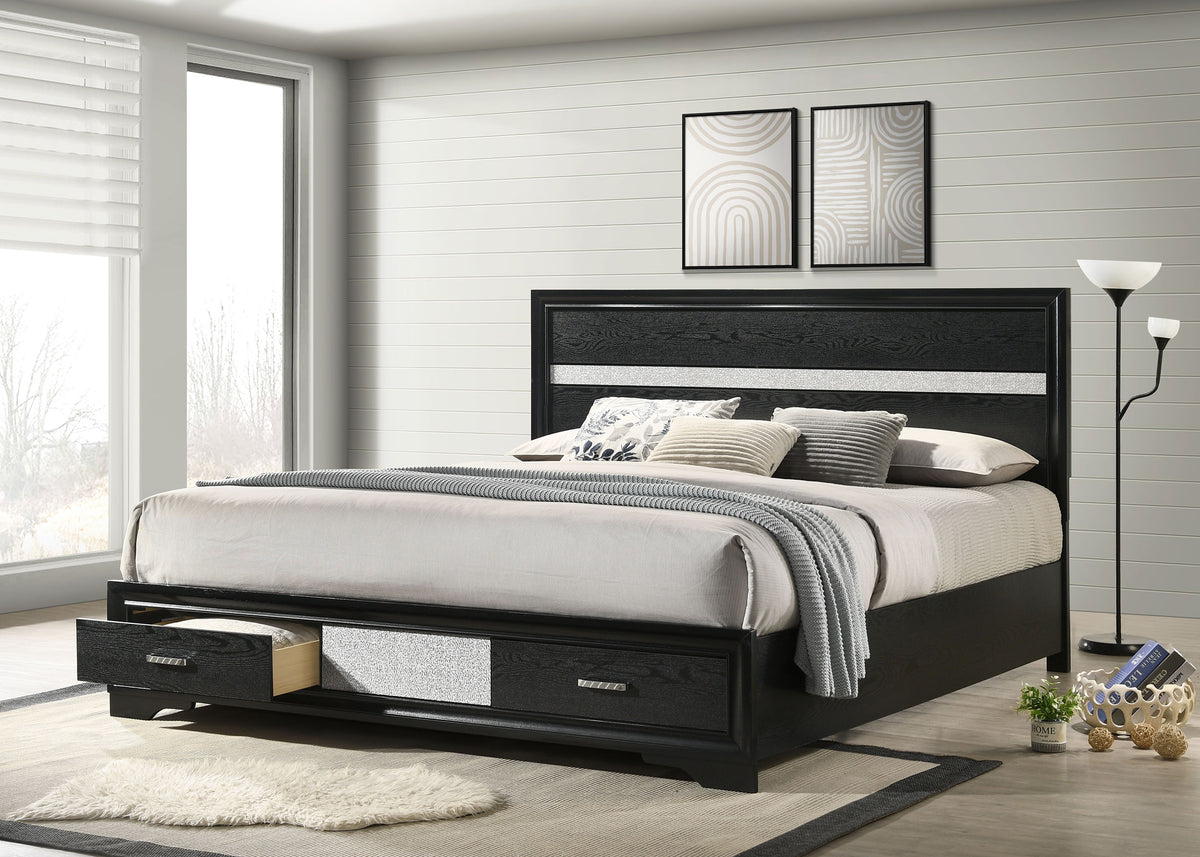 Miranda 51-inch Wood California King Storage Panel Bed Black
