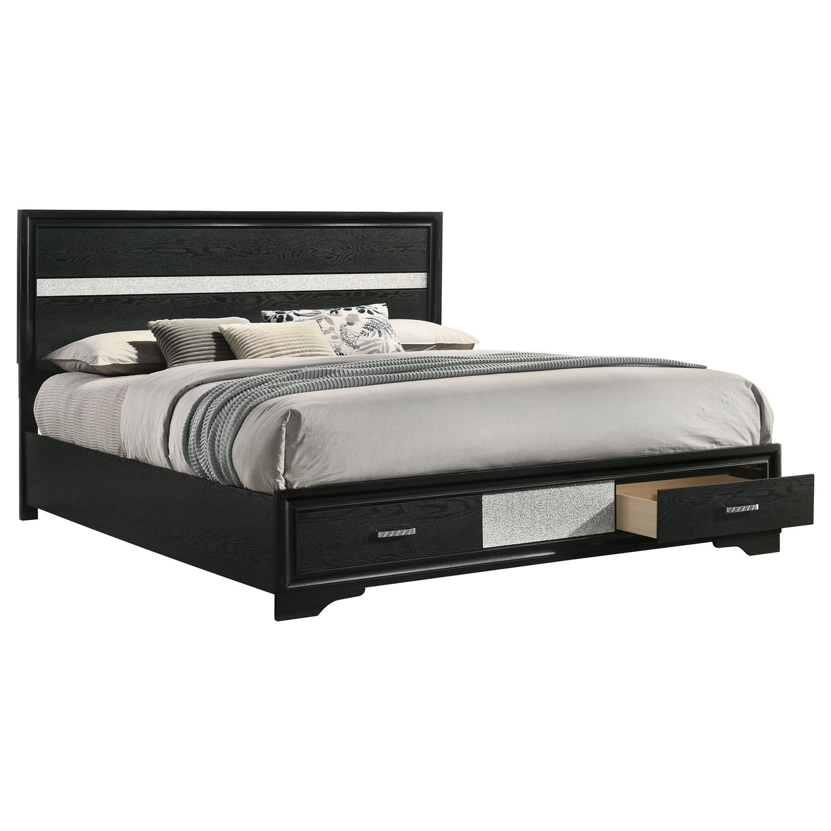 Miranda 51-inch Wood California King Storage Panel Bed Black