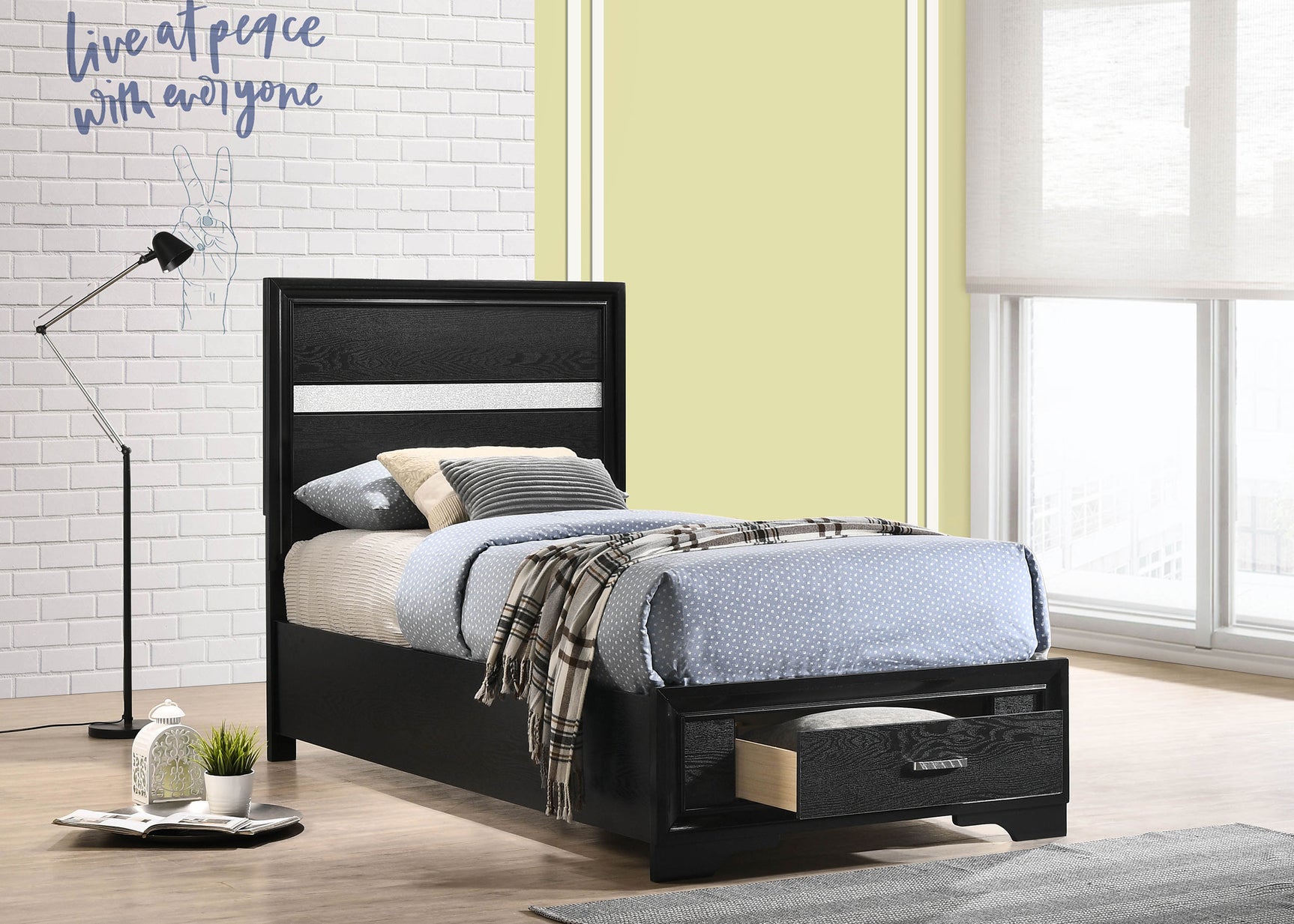 Miranda 51-inch Wood Twin Storage Panel Bed Black - Tampa Furniture Outlet
