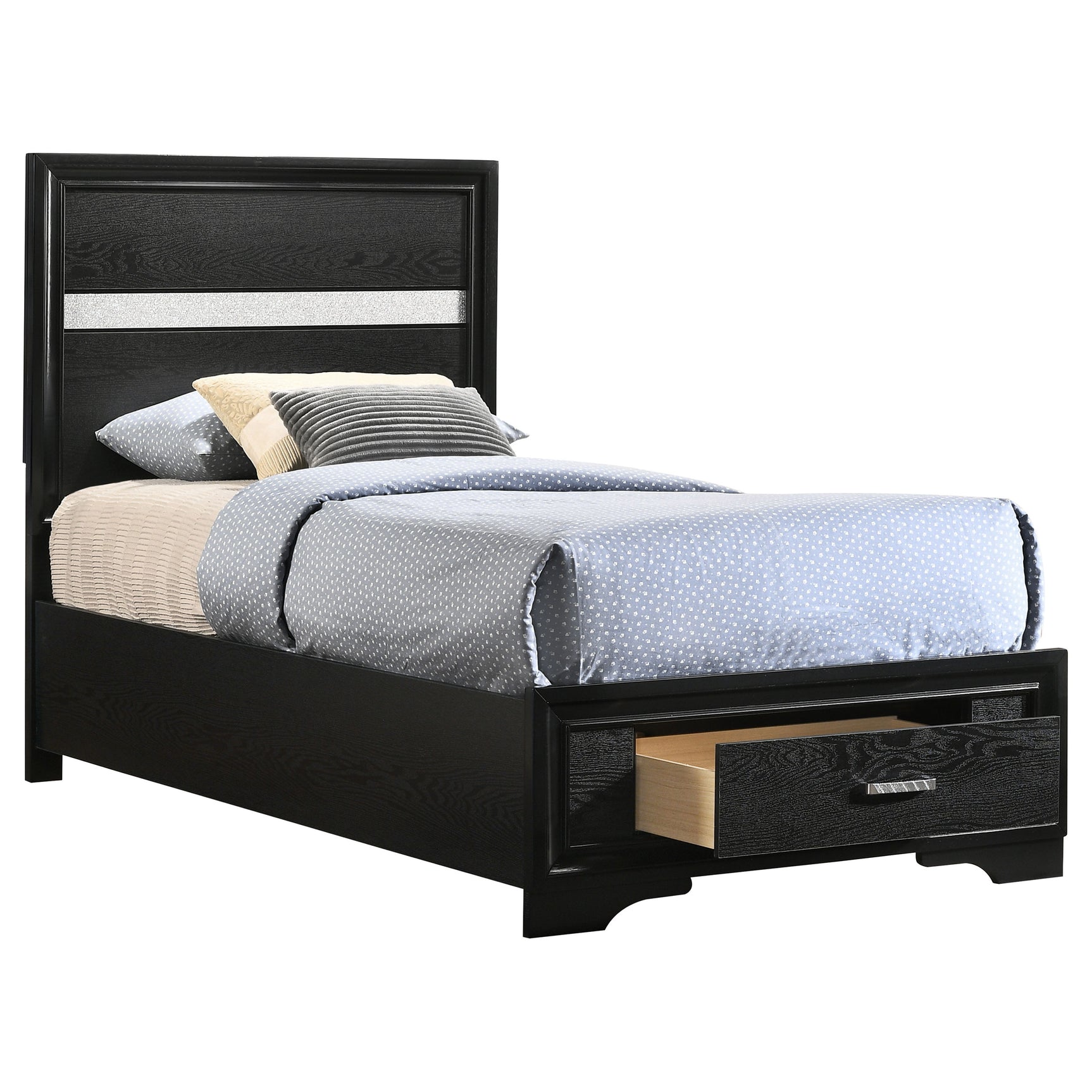 Miranda 51-inch Wood Twin Storage Panel Bed Black - Tampa Furniture Outlet