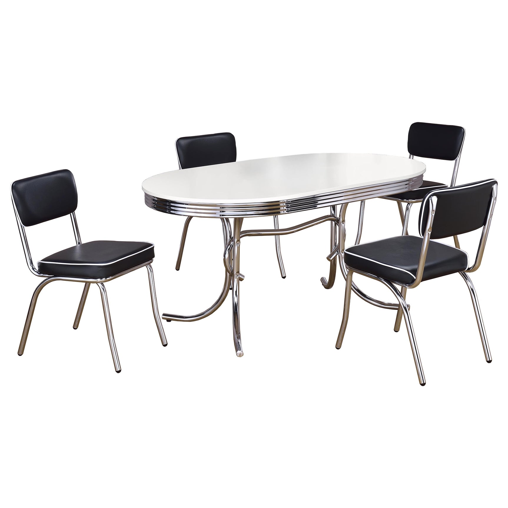 Retro 5-piece Oval Dining Table Set White and Black - Tampa Furniture Outlet