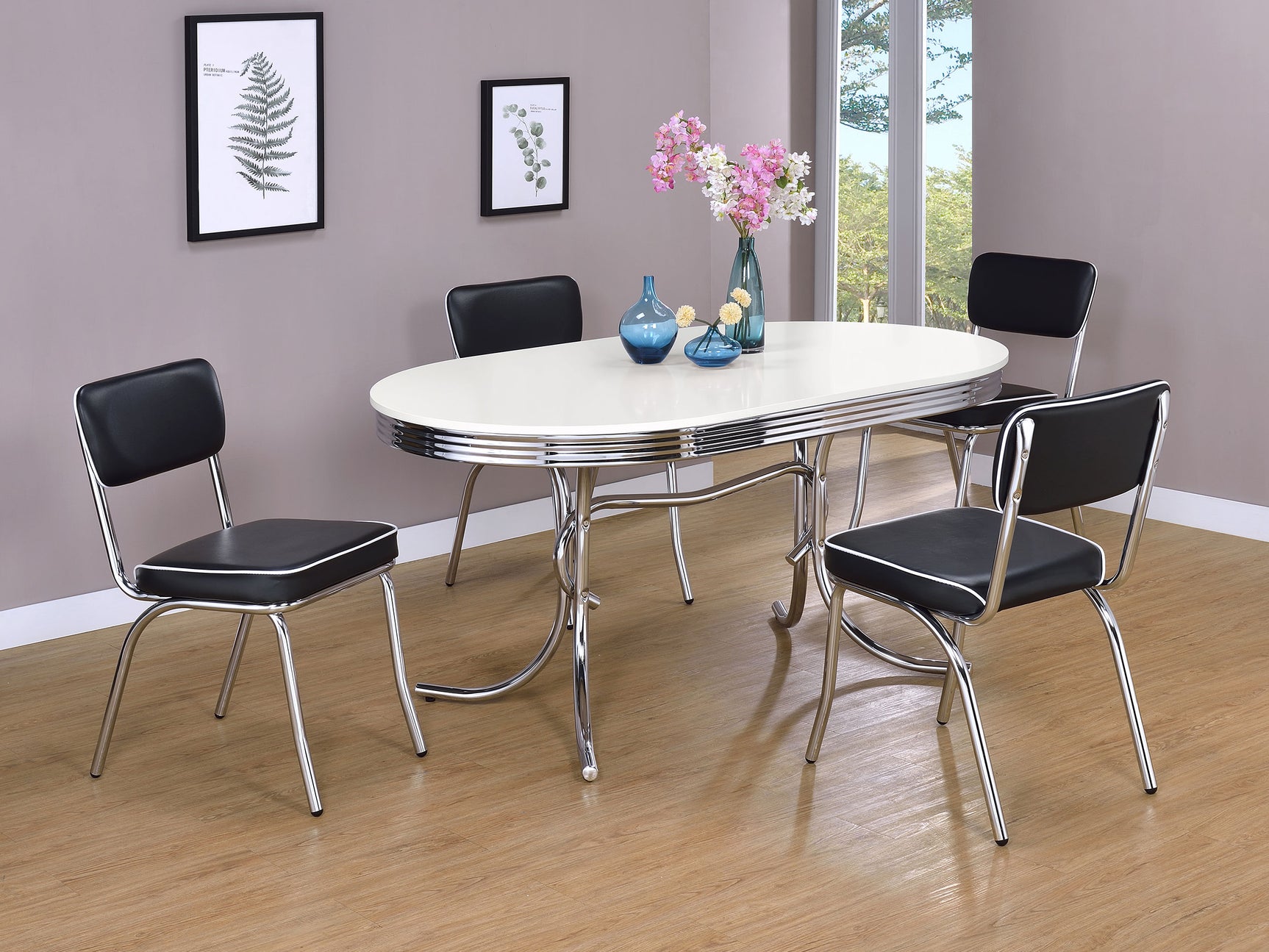 Retro Oval 60-inch Wood Top Dining Table White and Chrome - Tampa Furniture Outlet
