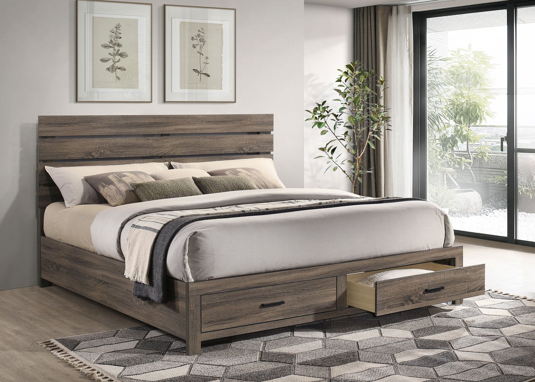 Brantford Wood Eastern King Storage Panel Bed Barrel Oak - Tampa Furniture Outlet
