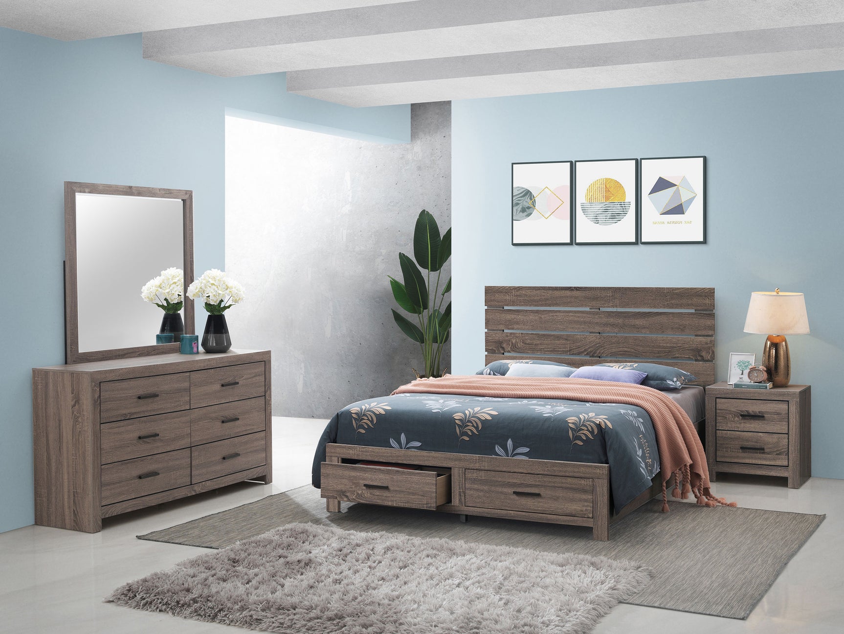 Tampa Furniture Outlet - Coaster - Brantford 4-piece Queen Bedroom Set Barrel Oak - 207040Q-S4