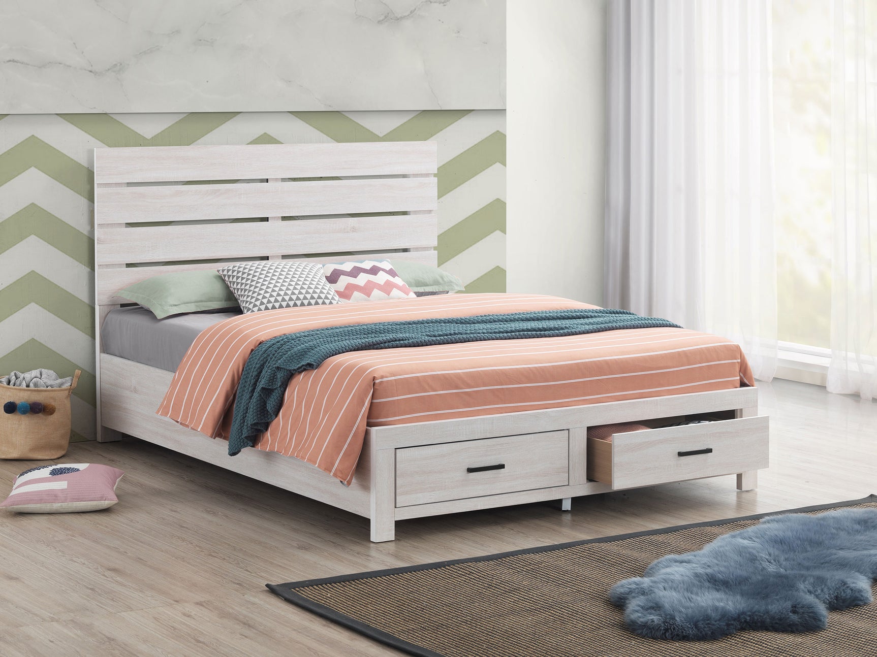 Brantford Wood Queen Storage Panel Bed Coastal White - Tampa Furniture Outlet
