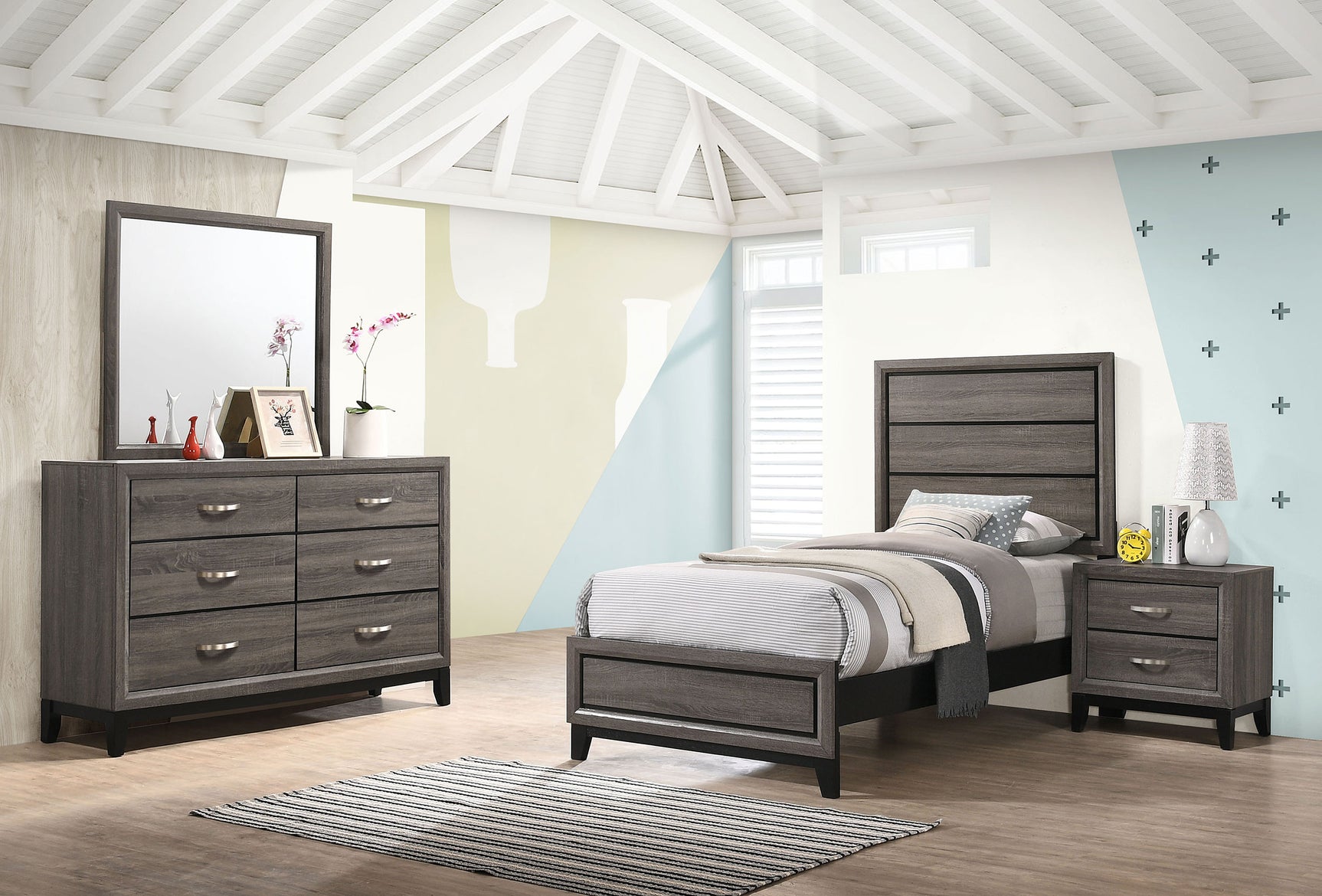 Tampa Furniture Outlet - Coaster - Watson Four-piece Twin Bedroom Set Grey Oak - 212421T-S4