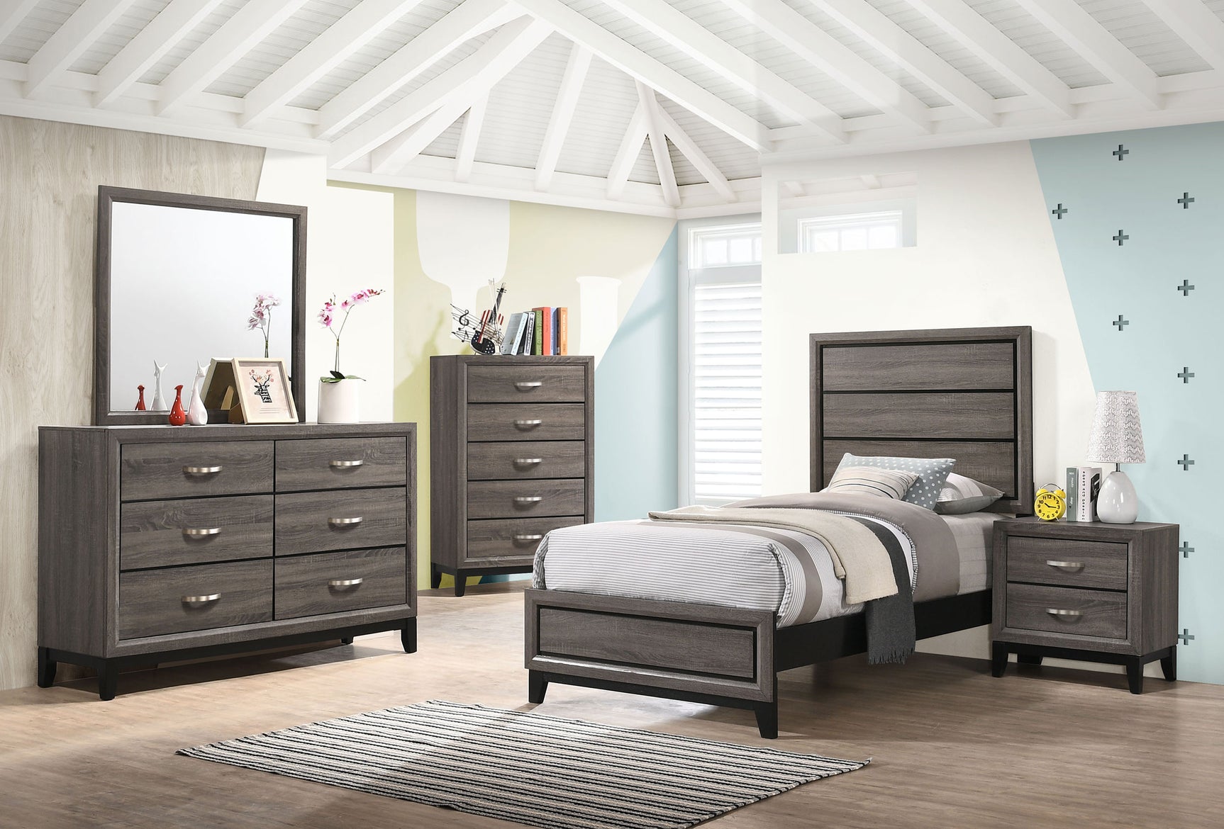 Watson Wood Twin Panel Bed Grey Oak - Tampa Furniture Outlet