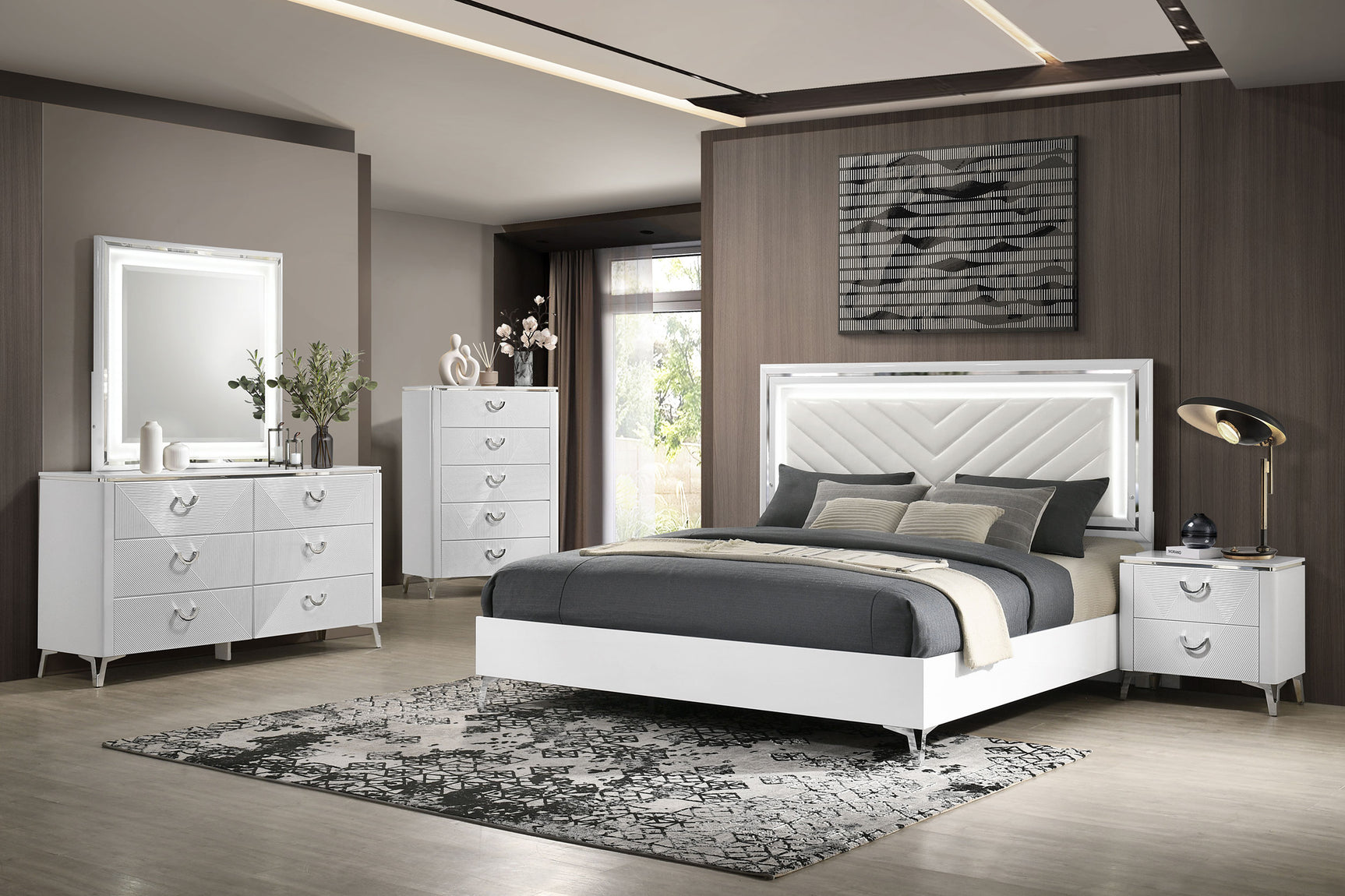 Cassia 2-drawer Nightstand Bedside Table White High Gloss