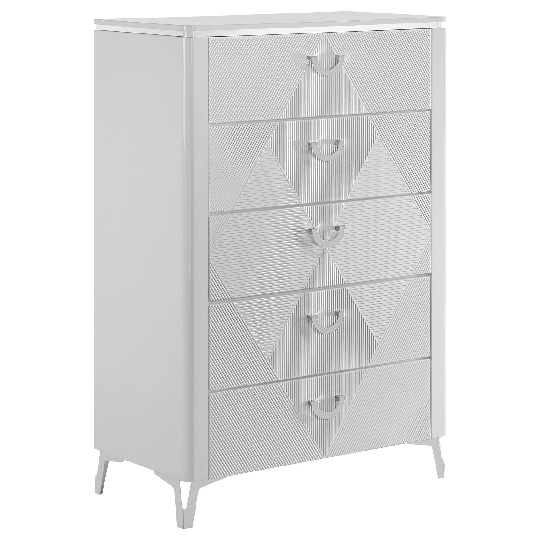 Tampa Furniture Outlet - Coaster - Cassia 5-drawer Bedroom Chest of Drawers White High Gloss - 215795