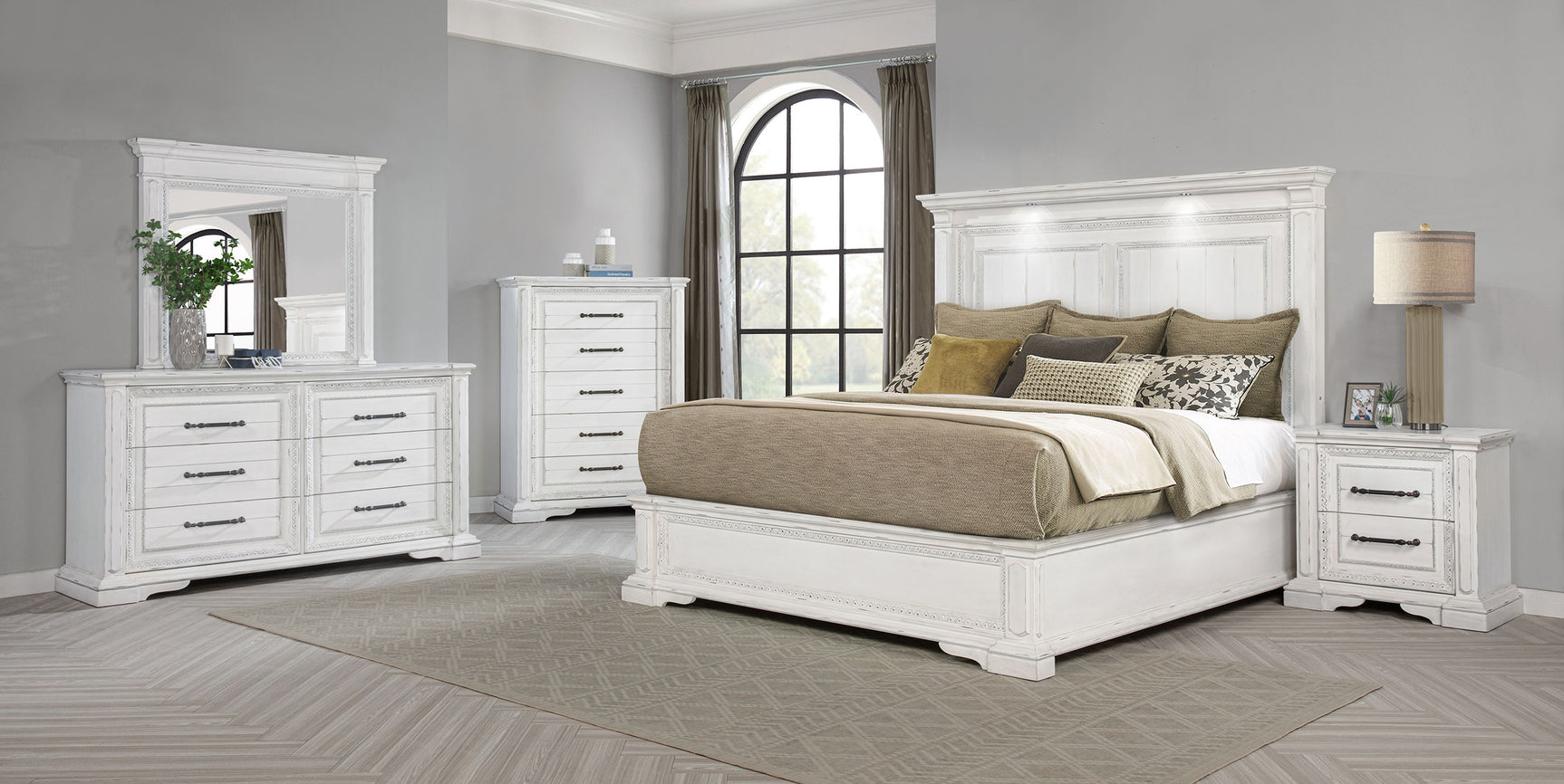 McKinney California King LED Light Panel Bed Vintage White