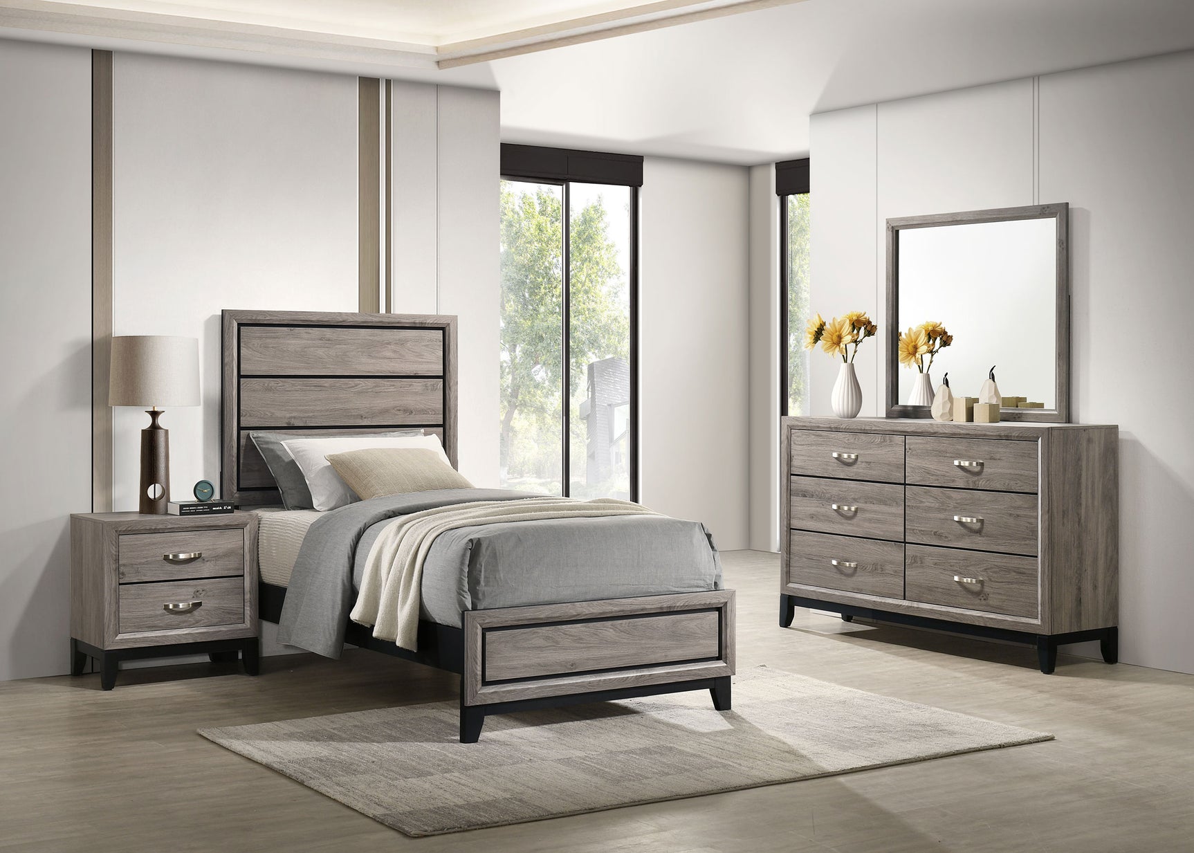 Tampa Furniture Outlet - Coaster - Valen Four-piece Twin Bedroom Set Light Taupe - 215911T-S4