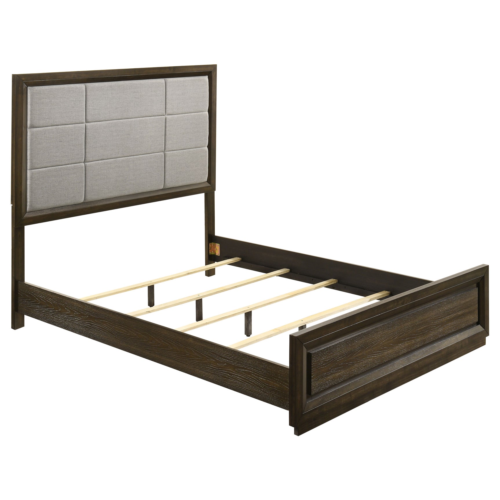 Tampa Furniture Outlet - Coaster - Atlas 64-inch Queen Upholstered Panel Bed Grey and Dark Oak - 215971Q