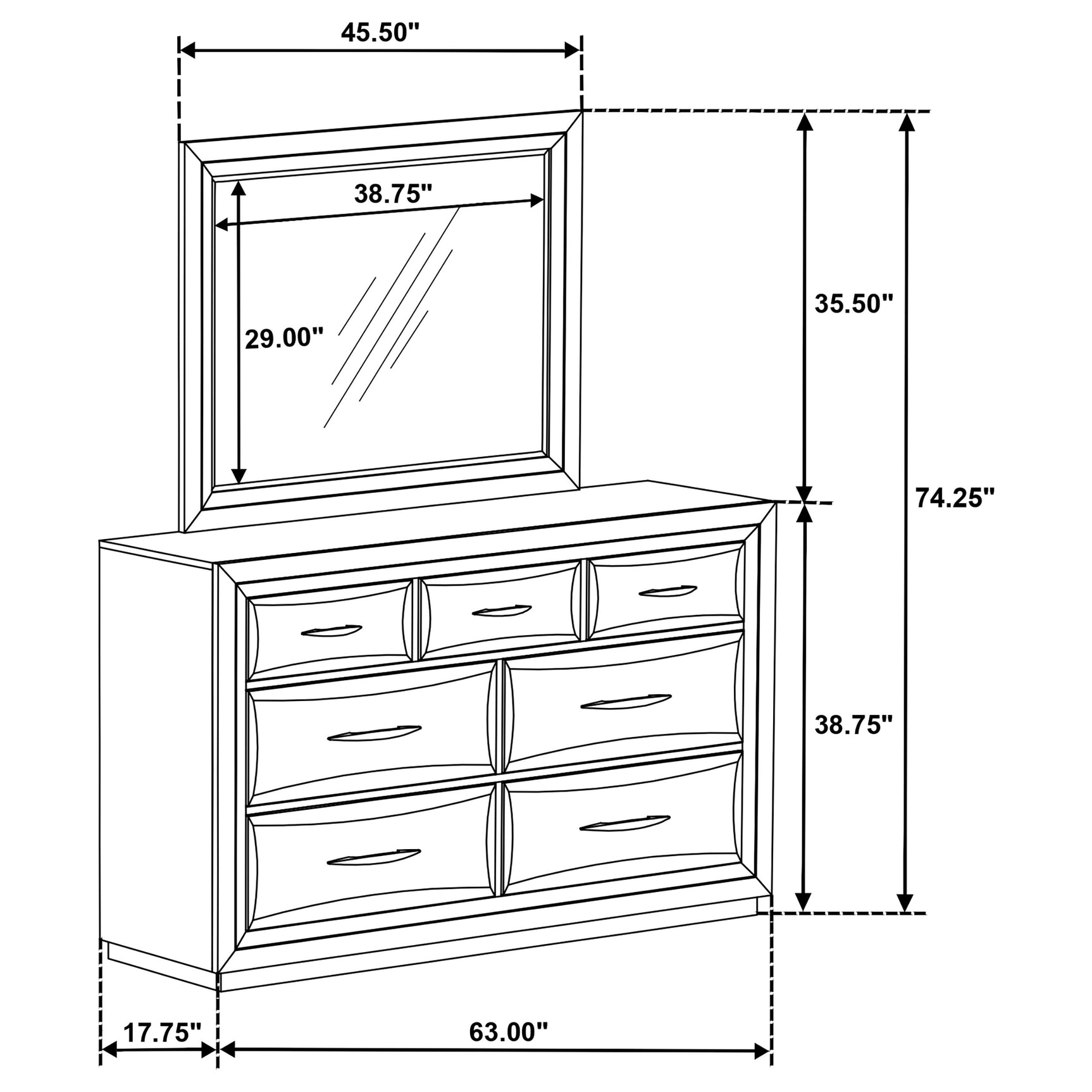 Atlas 7-drawer Bedroom Dresser and Mirror Set Dark Oak