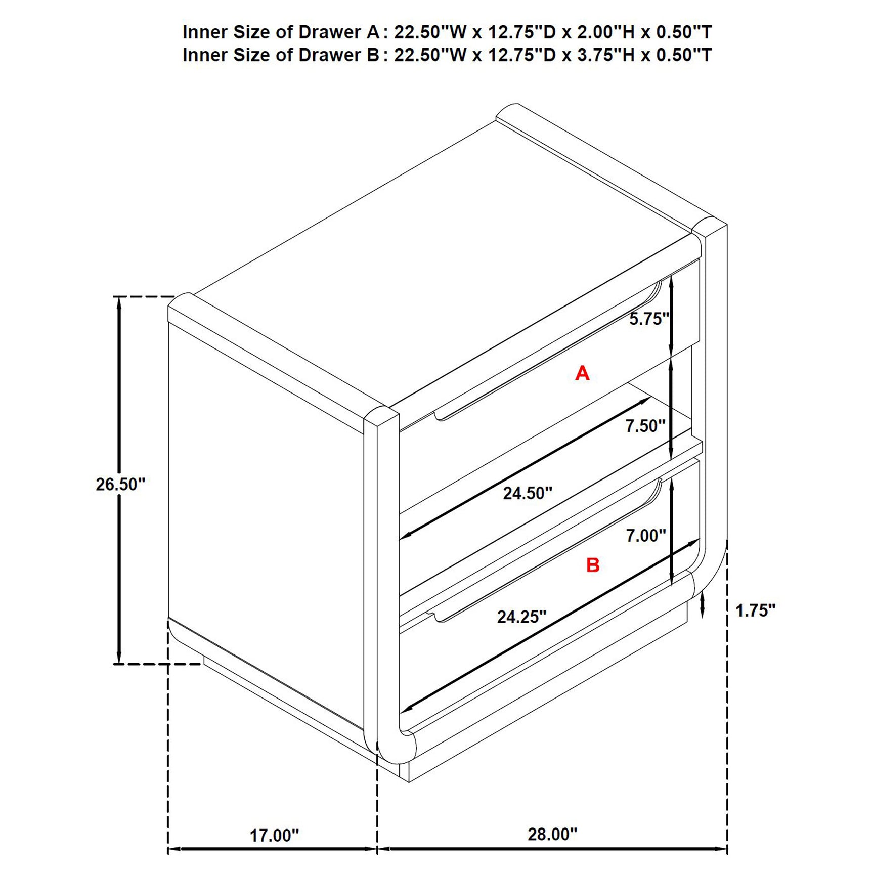 Leandro 2-drawer LED Nightstand with USB Burnished Black