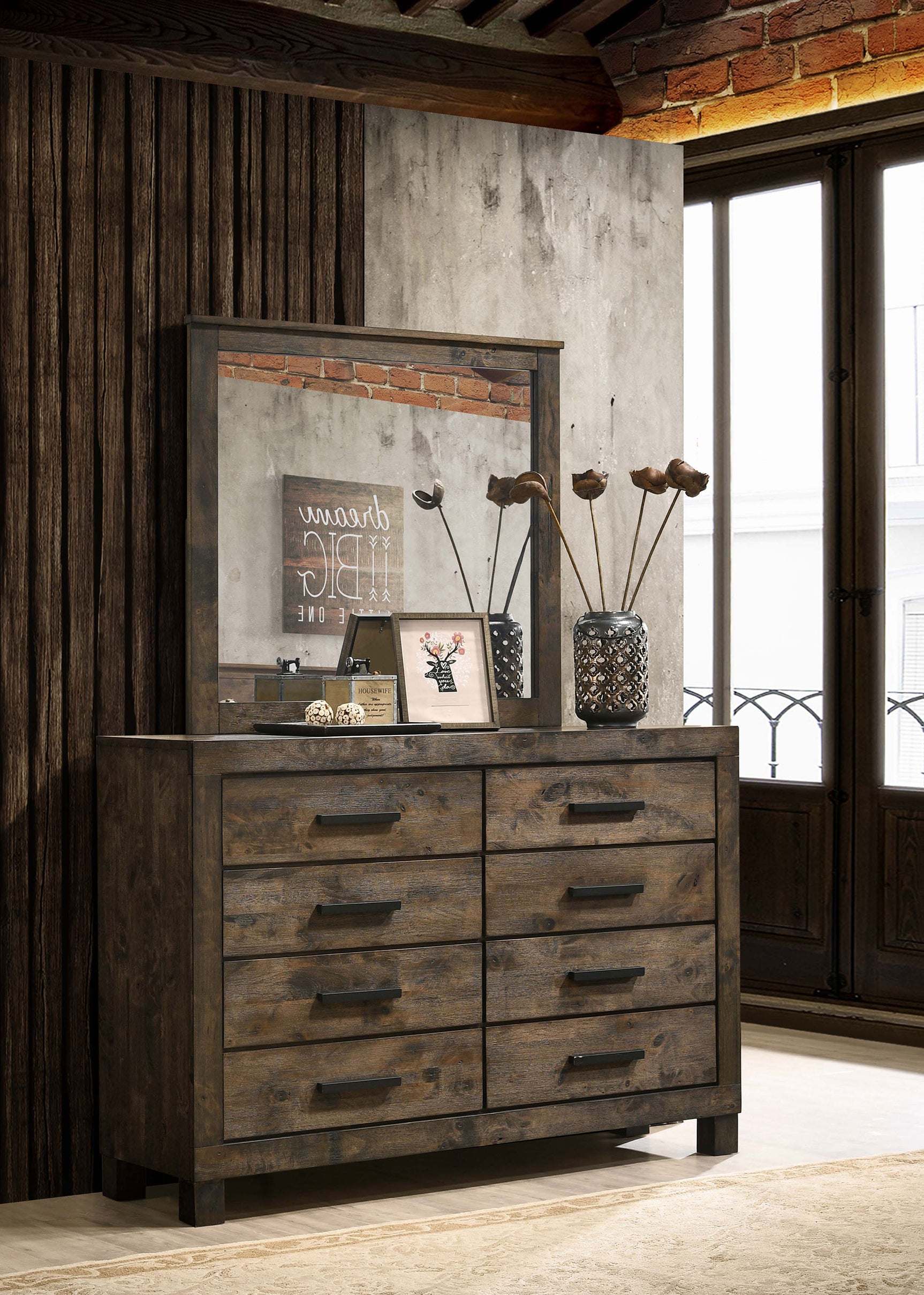Woodmont 8-drawer Dresser with Mirror Rustic Golden Brown - Tampa Furniture Outlet