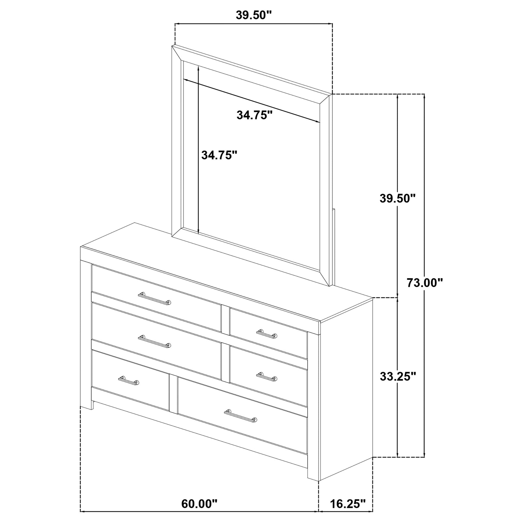 Hendricks 6-drawer Bedroom Dresser and Mirror Light Oak