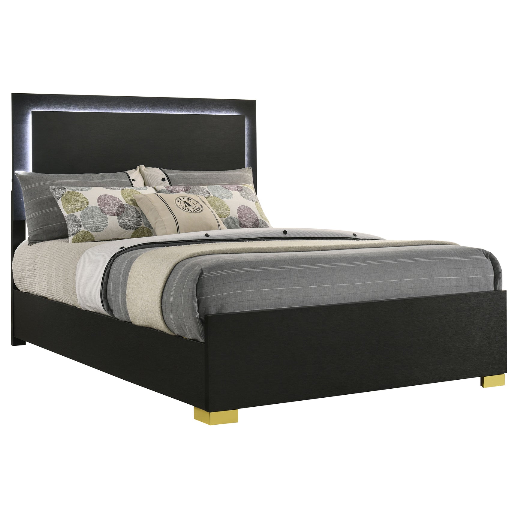 Marceline Wood Full LED Panel Bed Black - Tampa Furniture Outlet