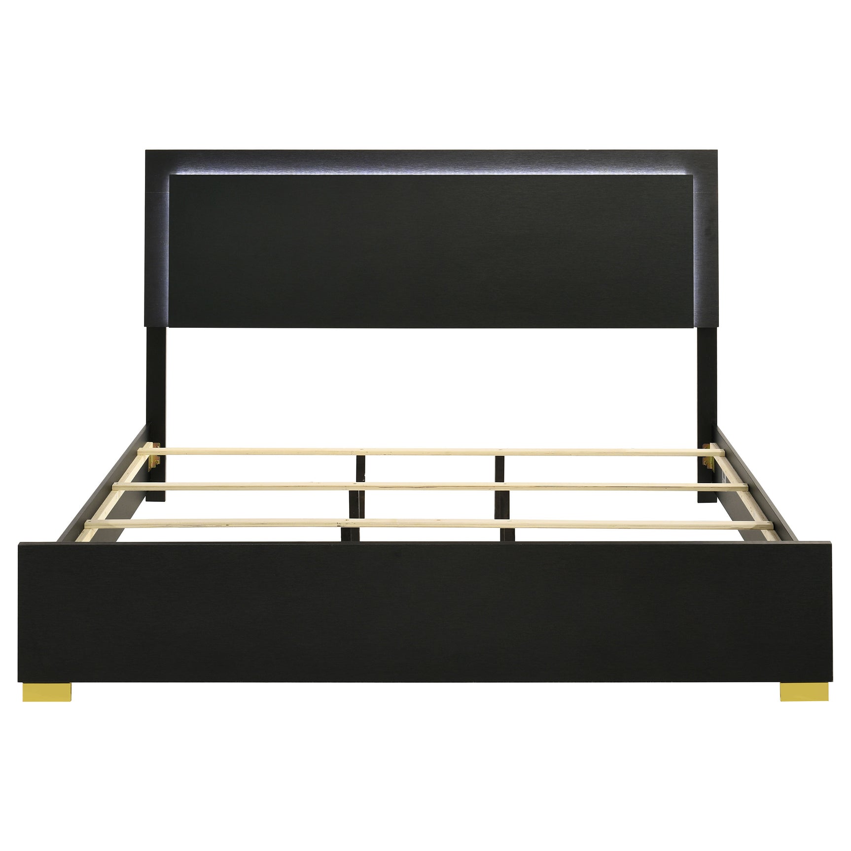 Marceline Wood Eastern King LED Panel Bed Black - Tampa Furniture Outlet