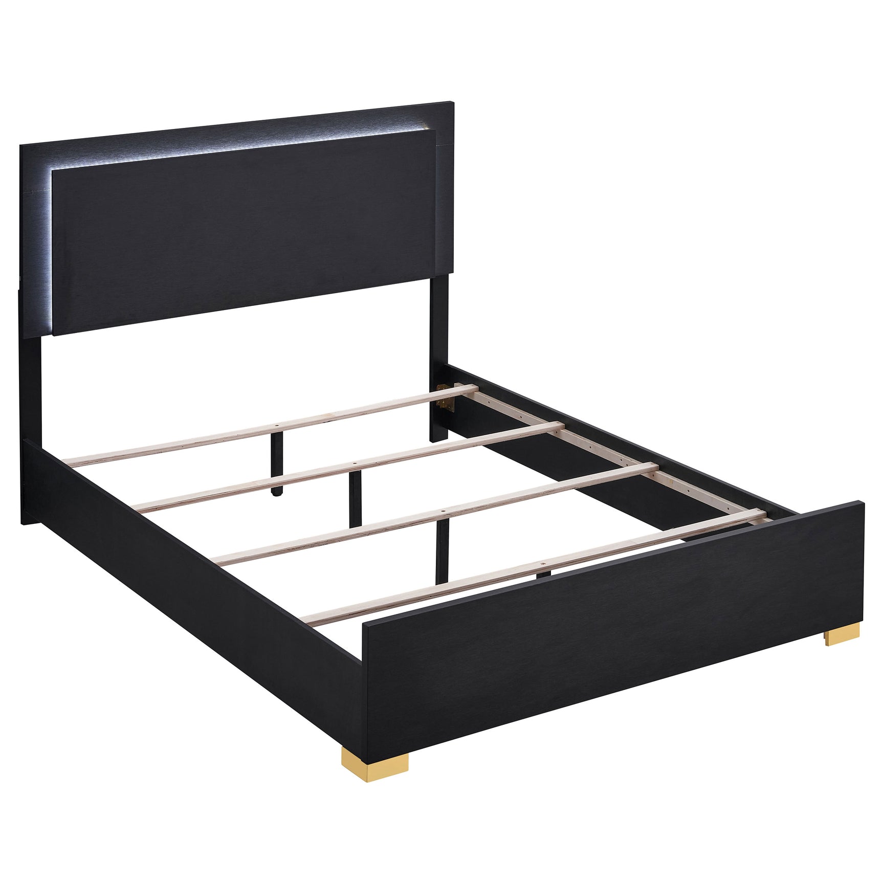 Tampa Furniture Outlet - Coaster - Marceline Wood Queen LED Panel Bed Black - 222831Q