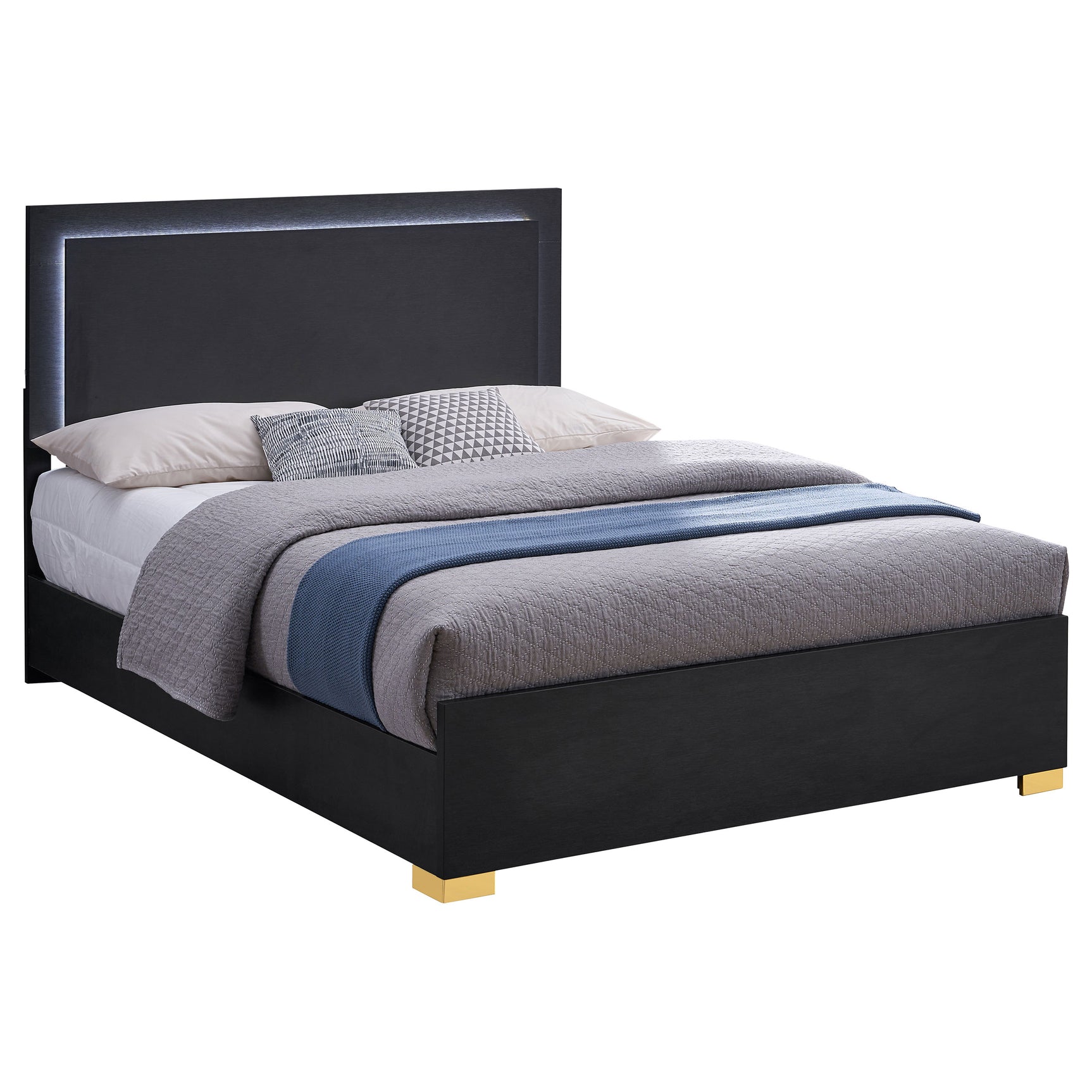 Marceline Wood Queen LED Panel Bed Black - Tampa Furniture Outlet