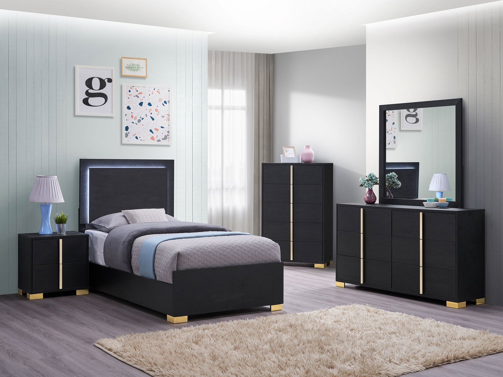 Tampa Furniture Outlet - Coaster - Marceline 5-piece Twin Bedroom Set Black - 222831T-S5