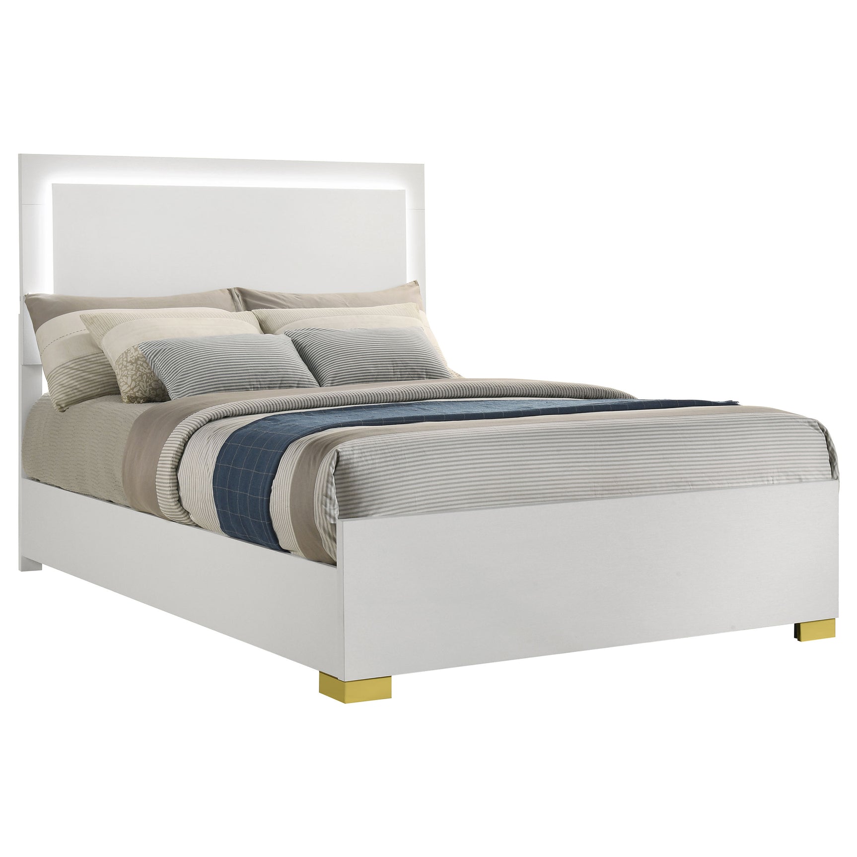 Marceline Wood Full LED Panel Bed White - Tampa Furniture Outlet