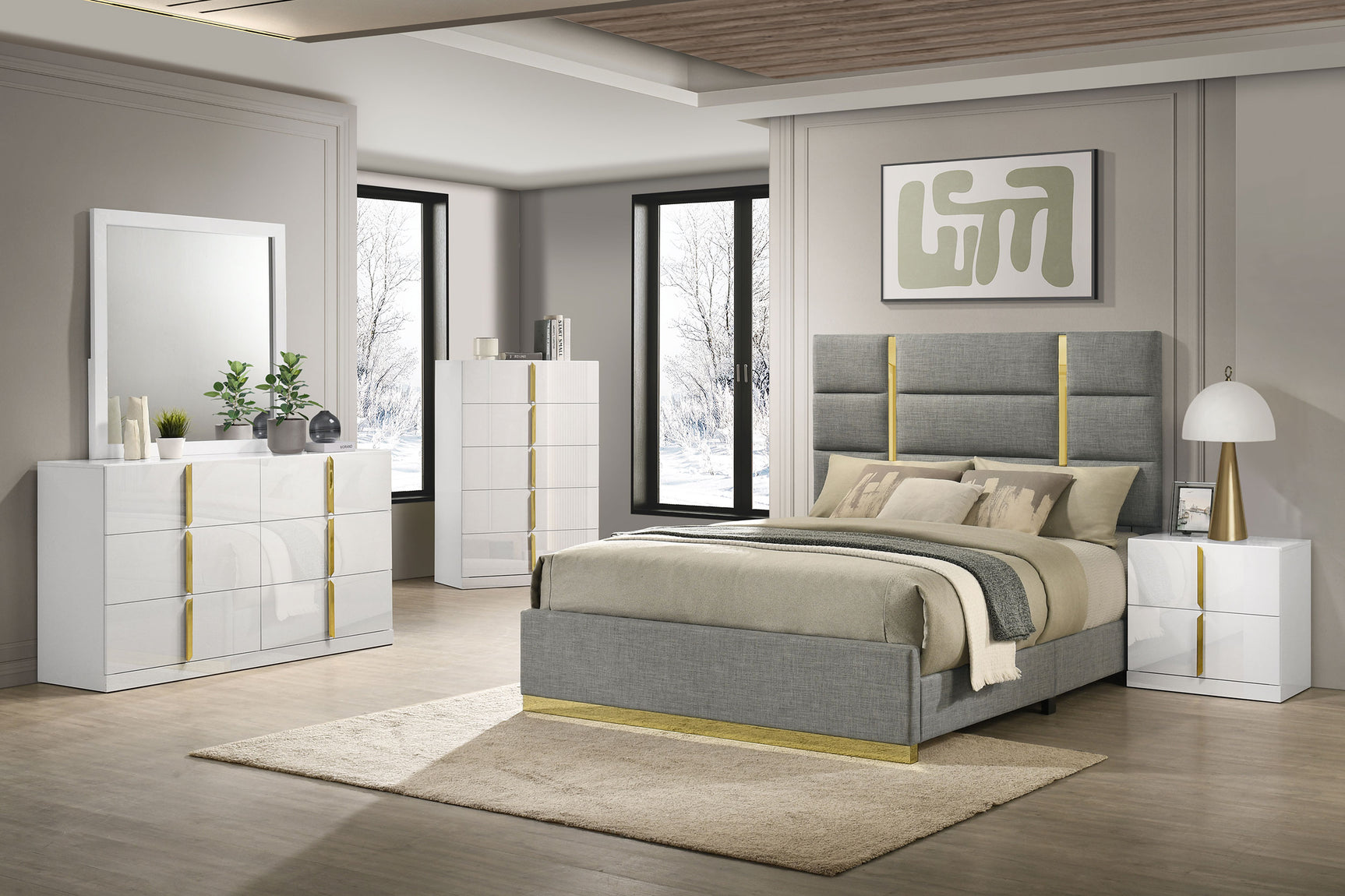 Tampa Furniture Outlet - Coaster - Ines 5-piece Queen Bedroom Set Grey and White High Gloss - 223091GRYQ-S5