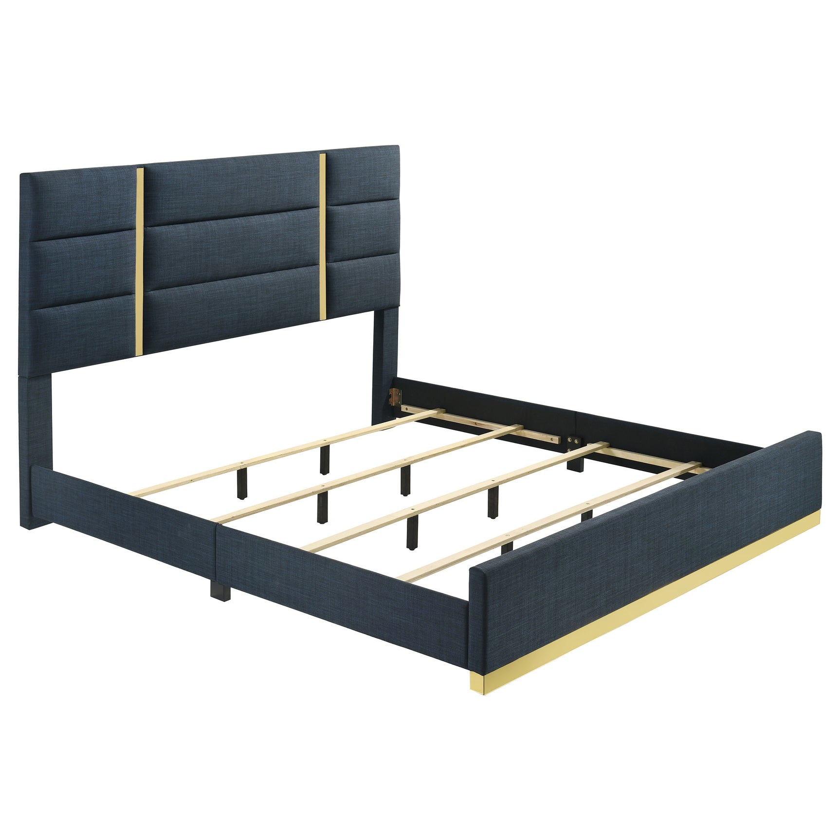 Tampa Furniture Outlet - Coaster - Ines 56-inch Fabric Upholstered Eastern King Panel Bed Navy - 223091NVYKE