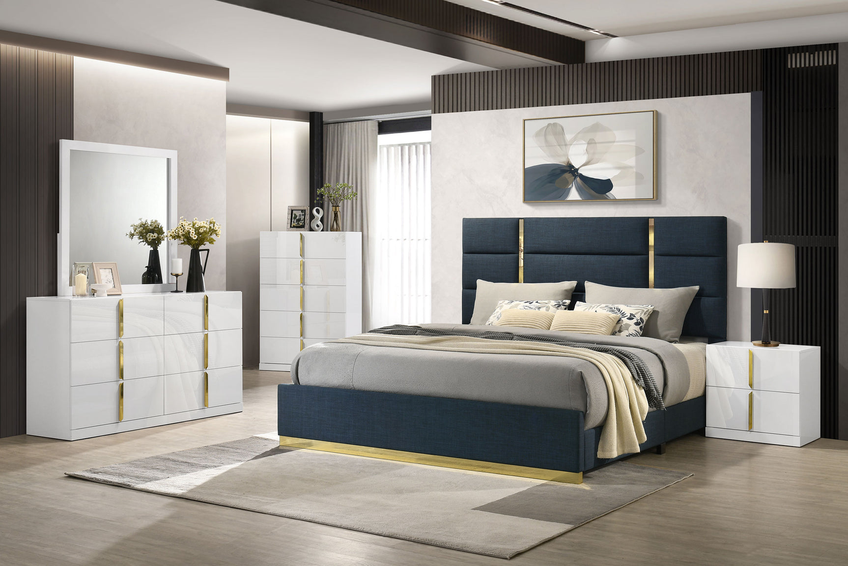 Ines 6-drawer Bedroom Dresser with Mirror White High Gloss