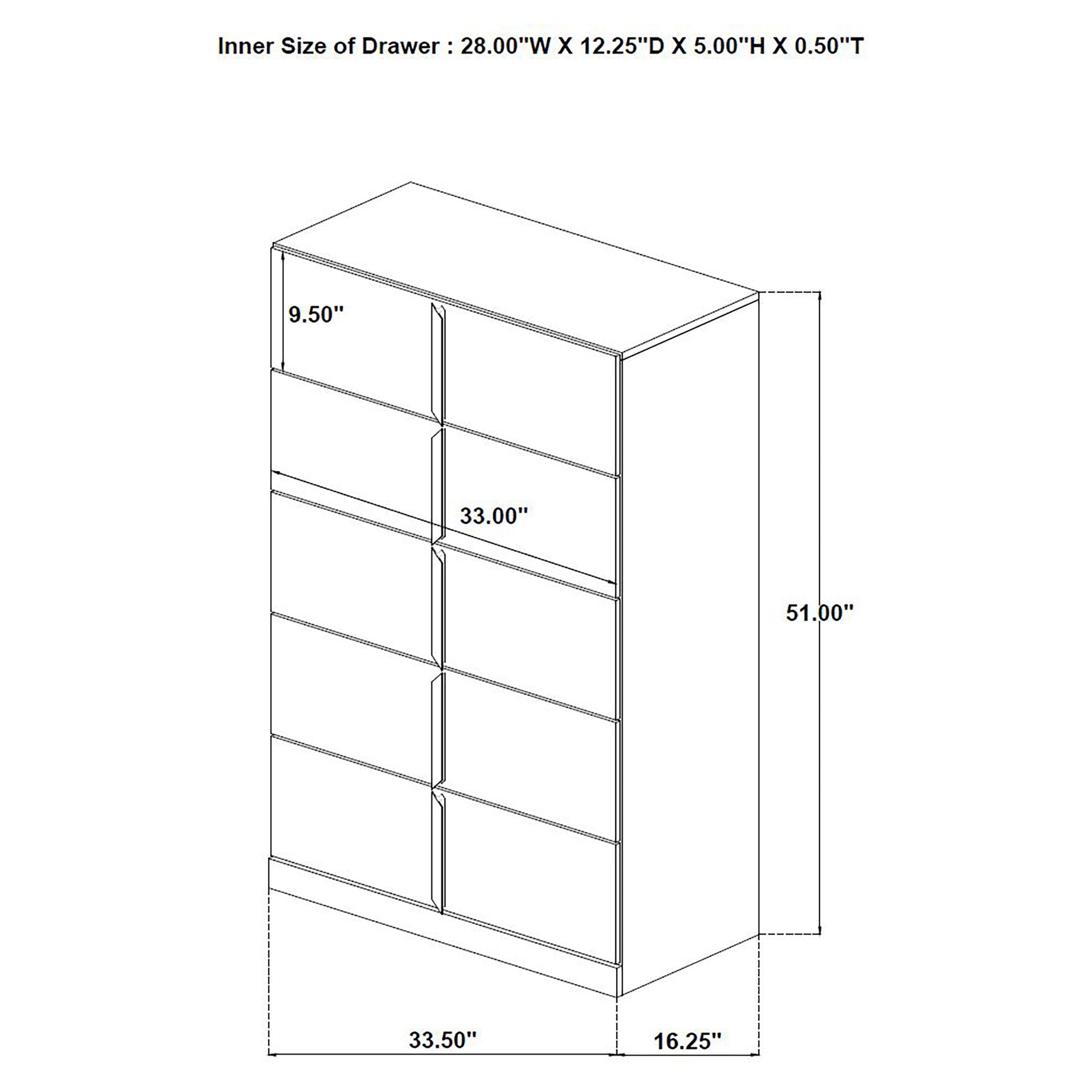 Ines 5-drawer Bedroom Chest of Drawers White High Gloss