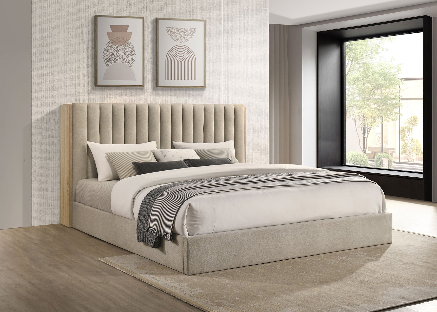 Arielle Eastern King Bookcase Panel Storage Bed Light Oak