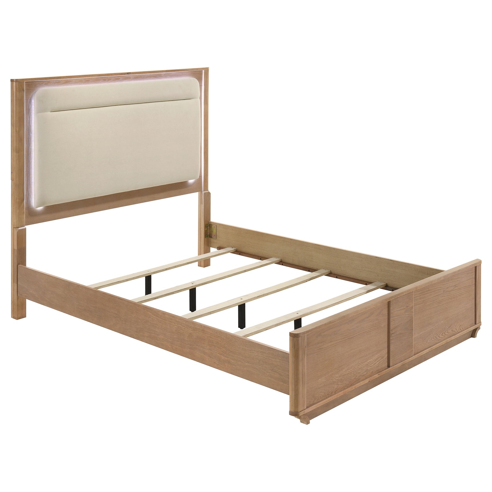 Tampa Furniture Outlet - Coaster - Leanne Queen LED Panel Bed Off White and Light Oak - 223131Q
