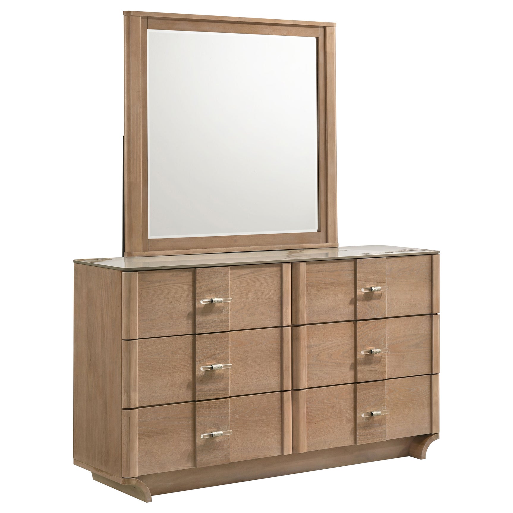 Tampa Furniture Outlet - Coaster - Leanne 6-drawer Sinter Stone Top Dresser and Mirror Light Oak - 223133M