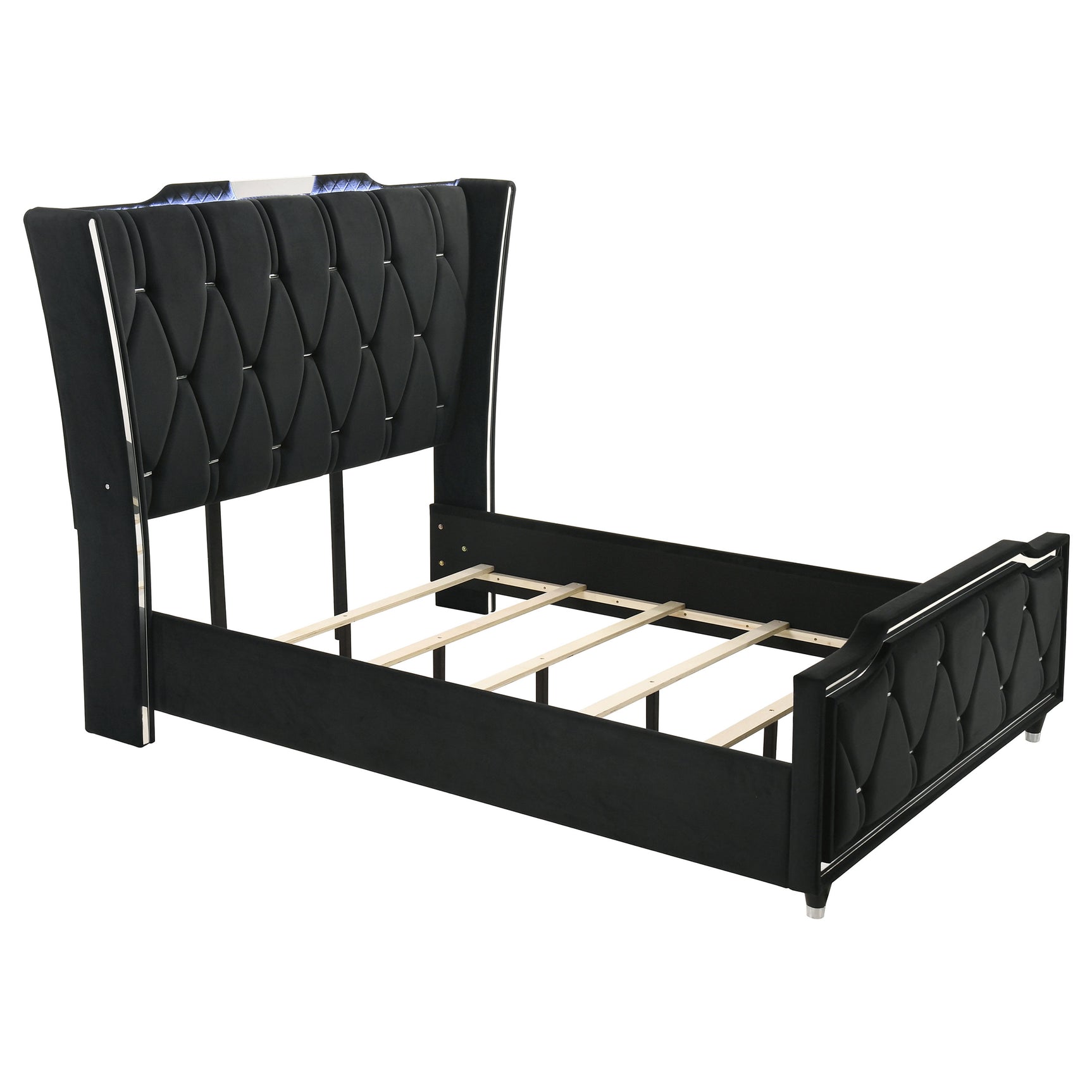 Tampa Furniture Outlet - Coaster - Lorient Queen LED Upholstered Wingback Bed Black - 223161Q