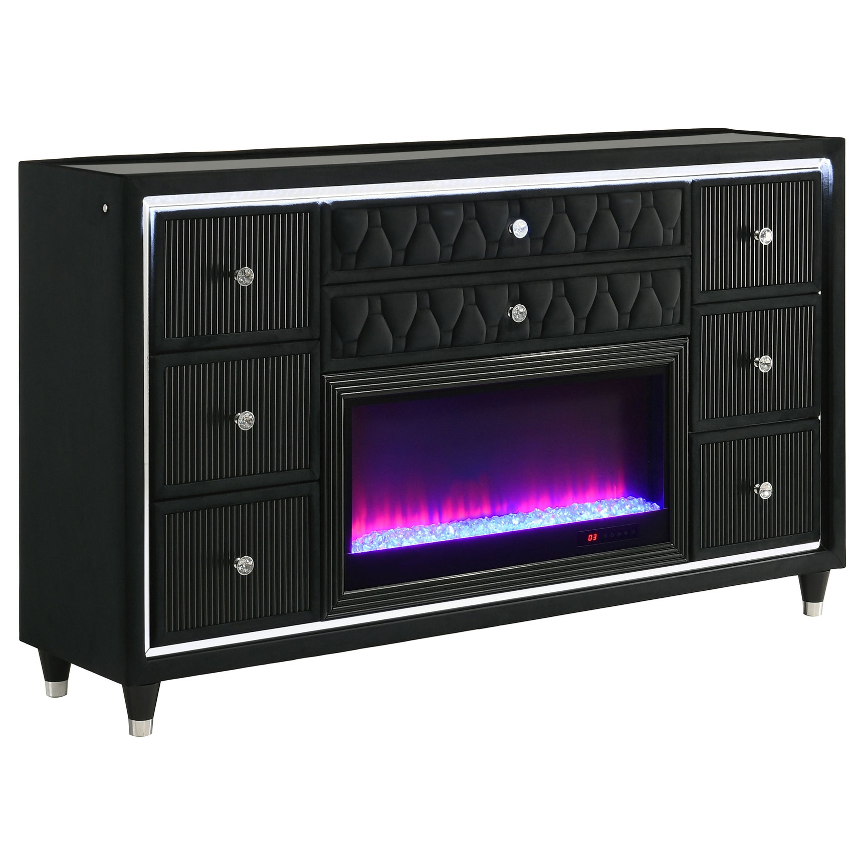 Tampa Furniture Outlet - Coaster - Lorient 8-drawer LED Bedroom Flame Box Dresser Black - 223163FB