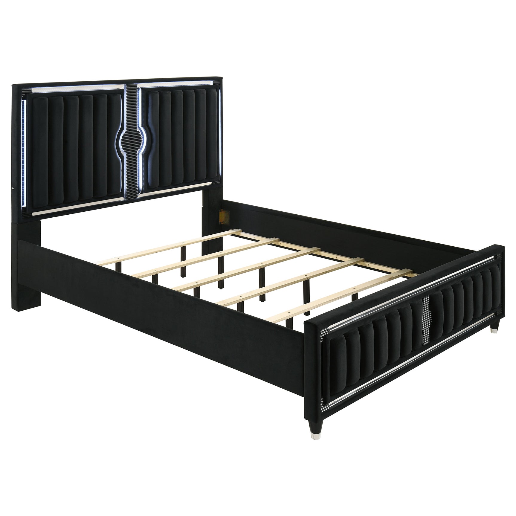 Tampa Furniture Outlet - Coaster - Ravenne Velvet Upholstered California King LED Panel Bed Black - 223191KW