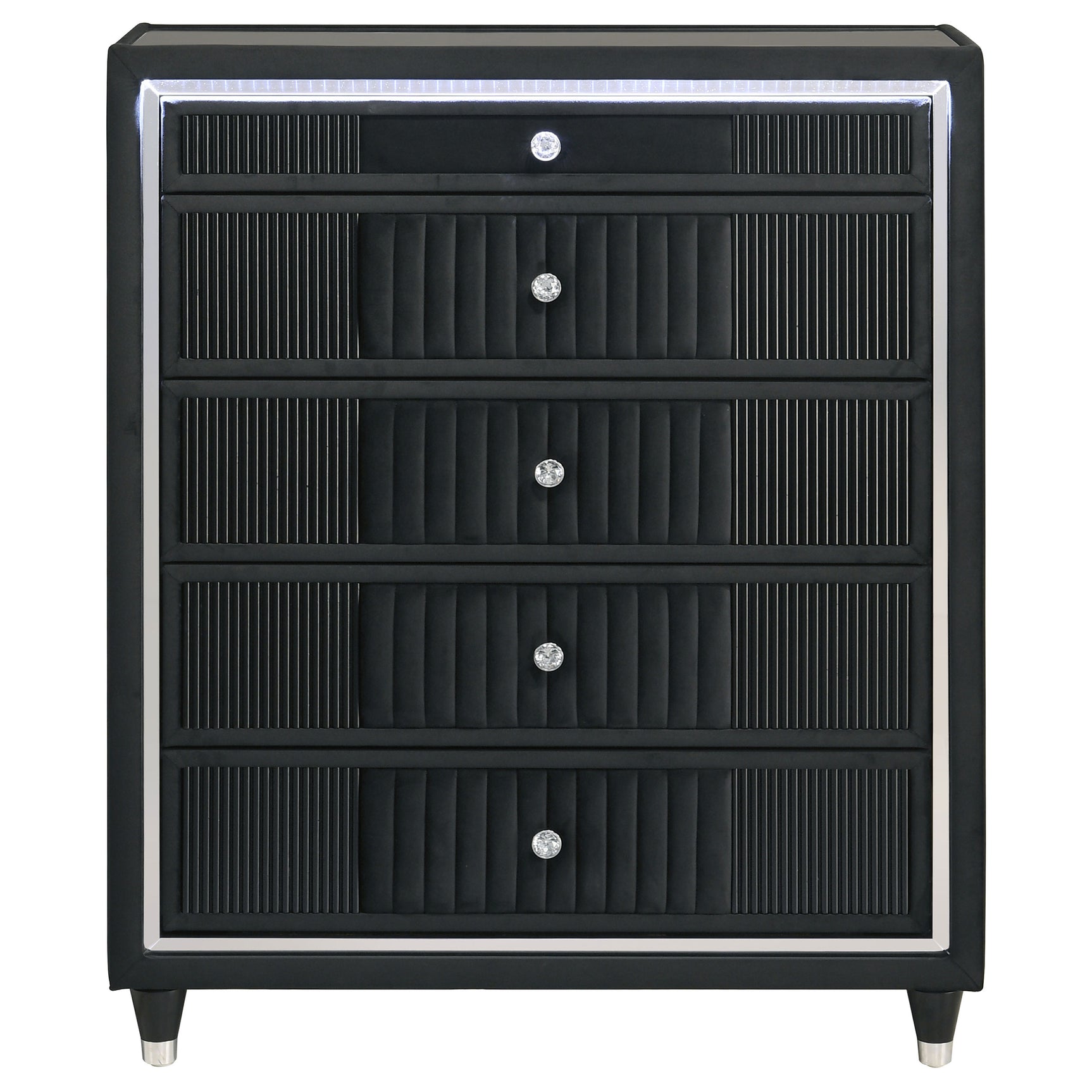 Ravenne 5-drawer Velvet Upholstered LED Chest of Drawers Black