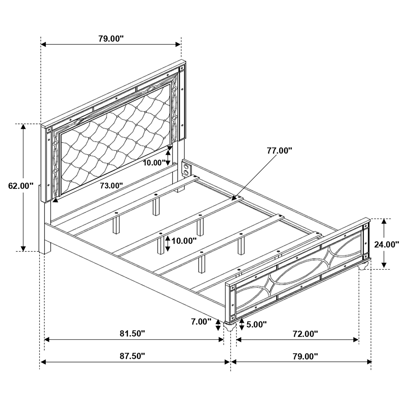 Gunnison Wood Eastern King LED Panel Bed Silver Metallic - Tampa Furniture Outlet
