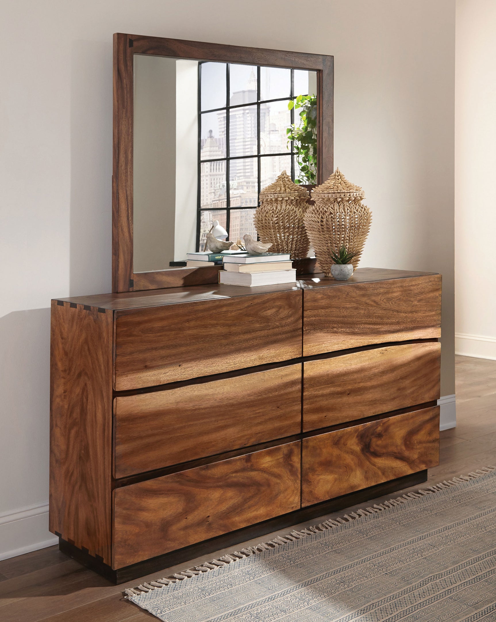 Winslow 6-drawer Dresser with Mirror Smokey Walnut - Tampa Furniture Outlet