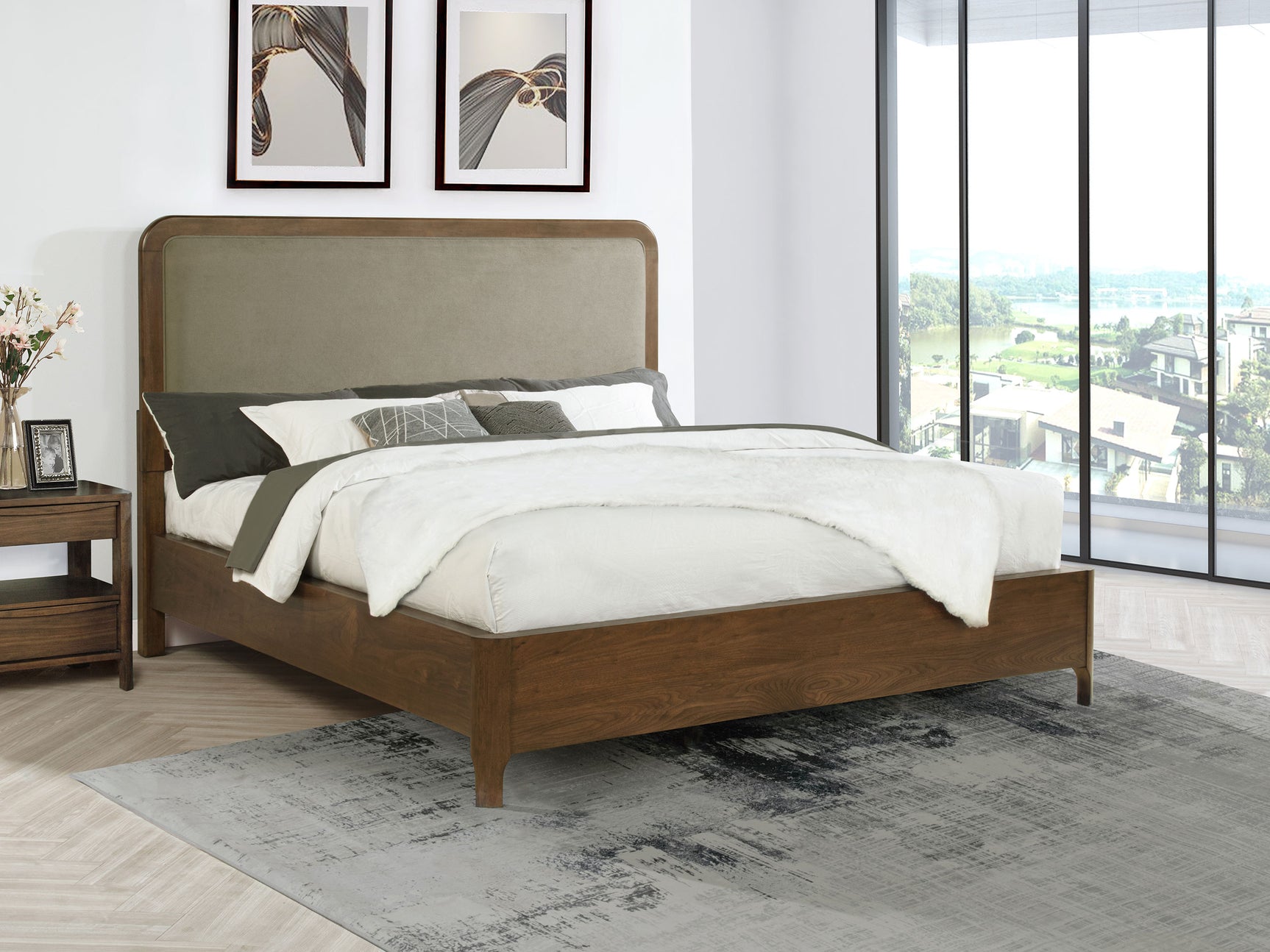 Maderia 57-inch Upholstered California King Panel Bed Walnut - Tampa Furniture Outlet